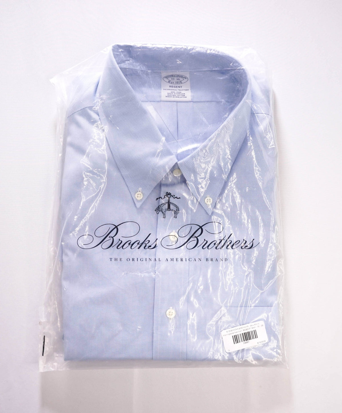 $128 BROOKS BROTHERS - Blue Micro Herringbone Non-Iron "REGENT" Shirt - 18 - 36