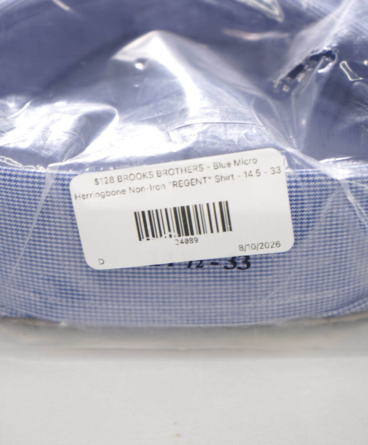 $128 BROOKS BROTHERS - Blue Micro Herringbone Non-Iron "REGENT" Shirt - 14.5 - 33