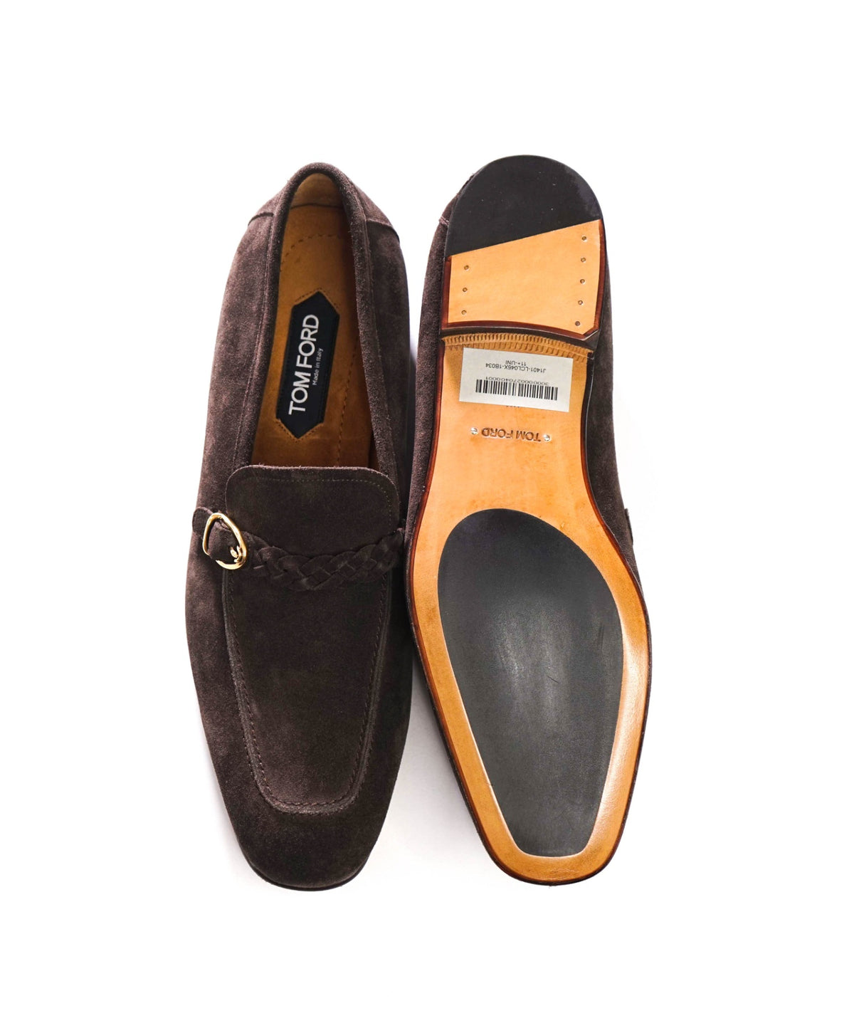 $2,393 TOM FORD - Brown Suede Braided Strap Loafers - US 12 (11.5 TF)