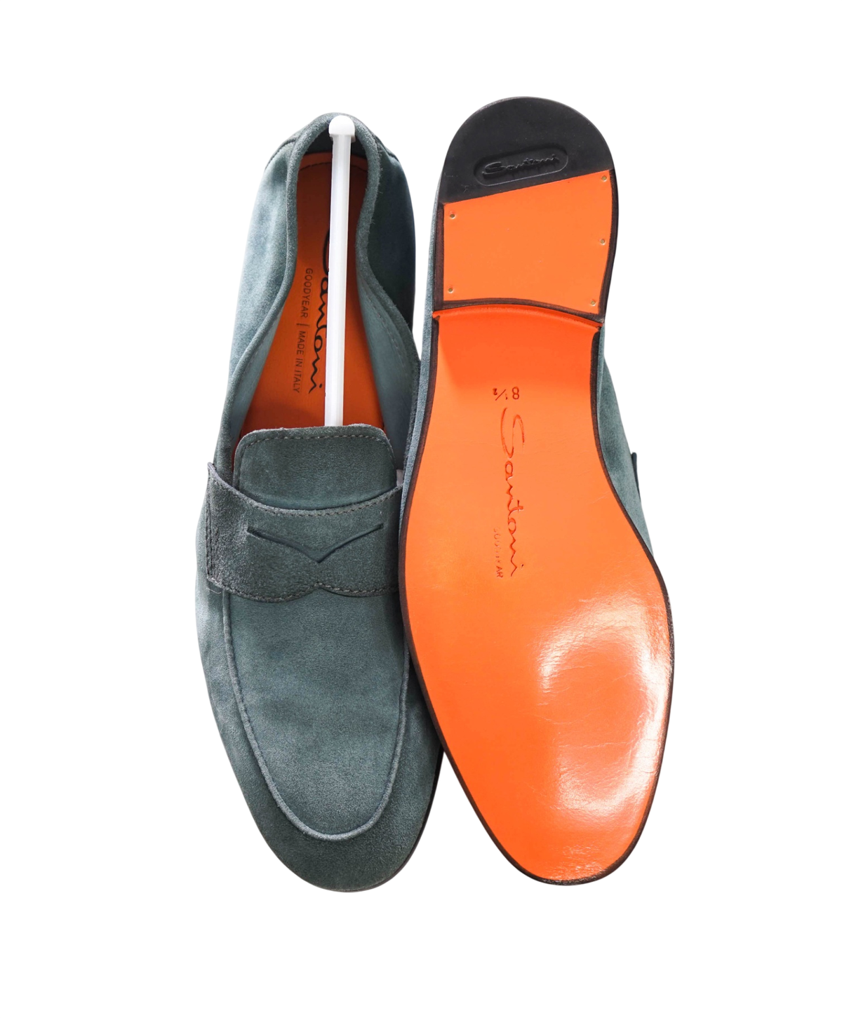 $1,040 SANTONI - GOODYEAR Cyan Blue Suede Loafers - US 9.5 (UK8.5)