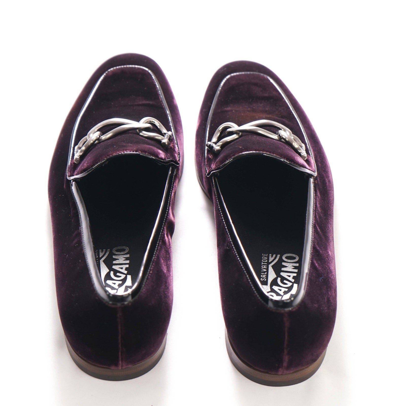 $700 SALVATORE FERRAGAMO - *BOY 2 * Chain Bit Velvet Logo Loafer - 7 EE US