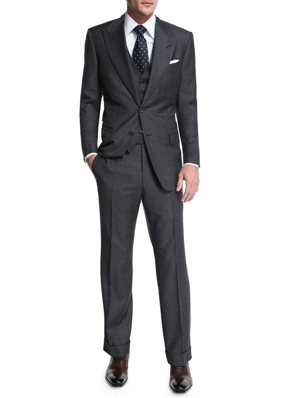 $5,000 TOM FORD - 3-Piece Gray PEAK LAPEL Vested Side Tab Suit - 36R (46EU)