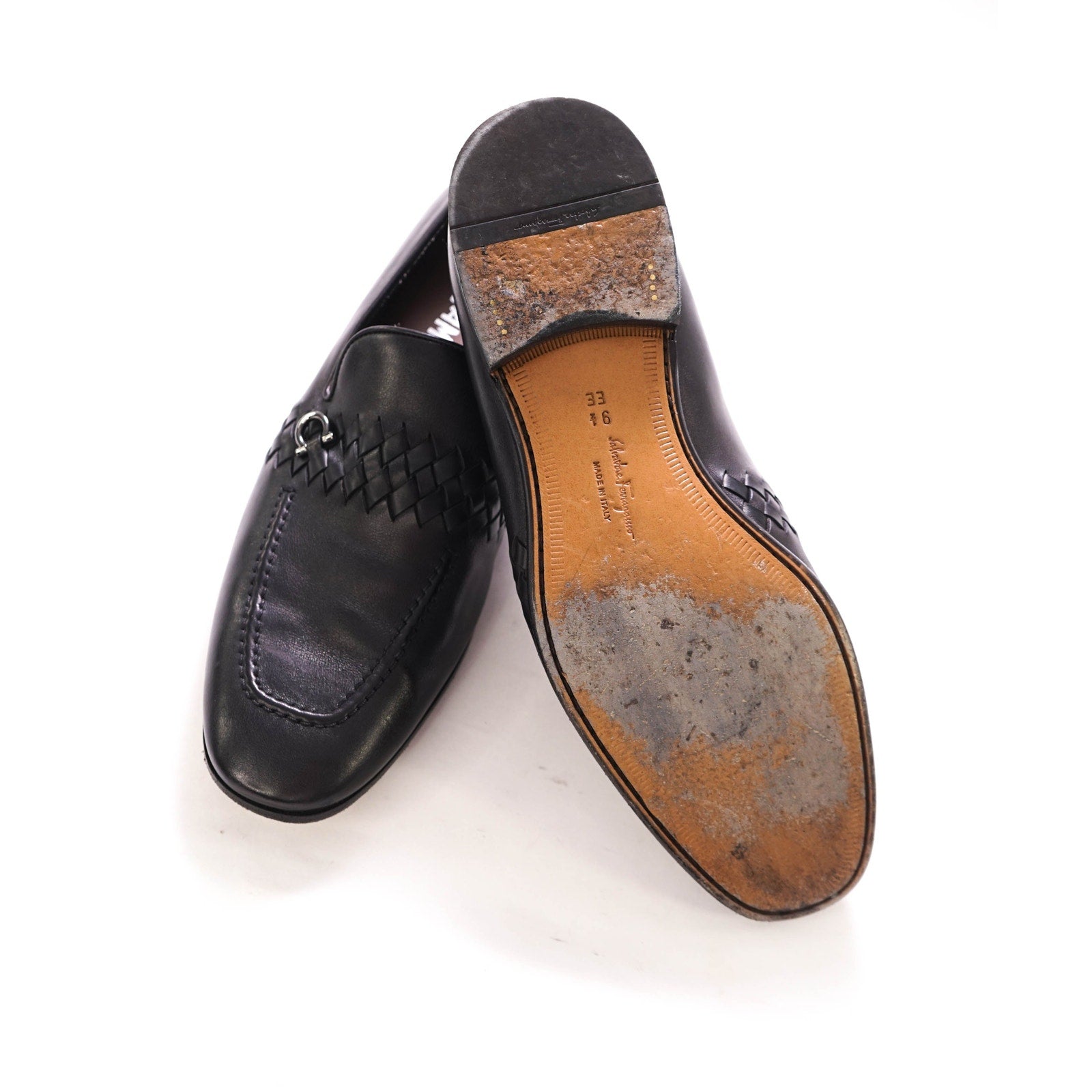 $850 SALVATORE FERRAGAMO - "PASSION" Braided Black Loafer - 9.5 EE US