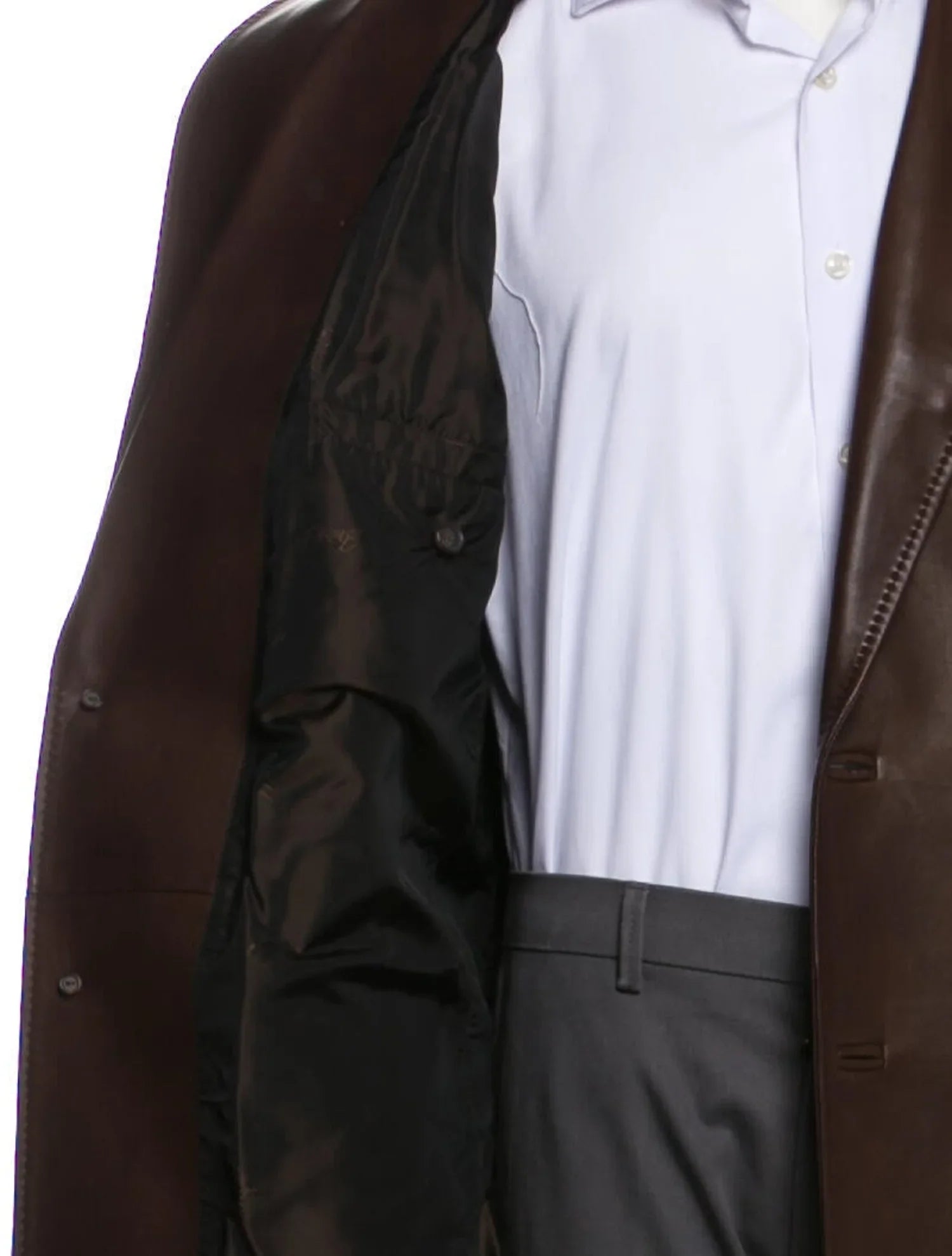 $7,200 BRIONI - *PREMIUM GRADE* Brown LEATHER Overcoat Blazer- 44R US