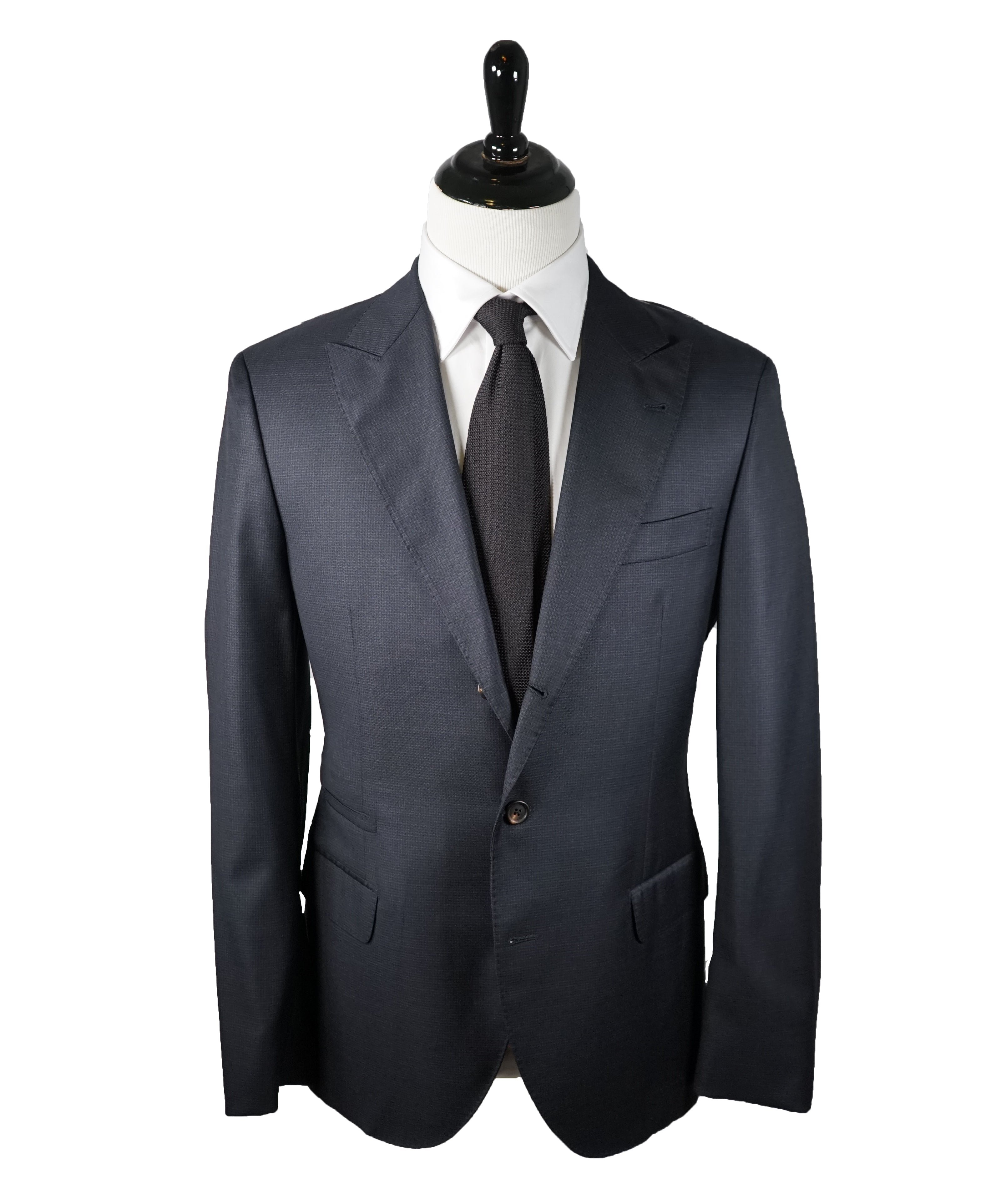 BRUNELLO CUCINELLI - Blue / Gray Check Minicheck Wide Peak Lapel Suit - 48L