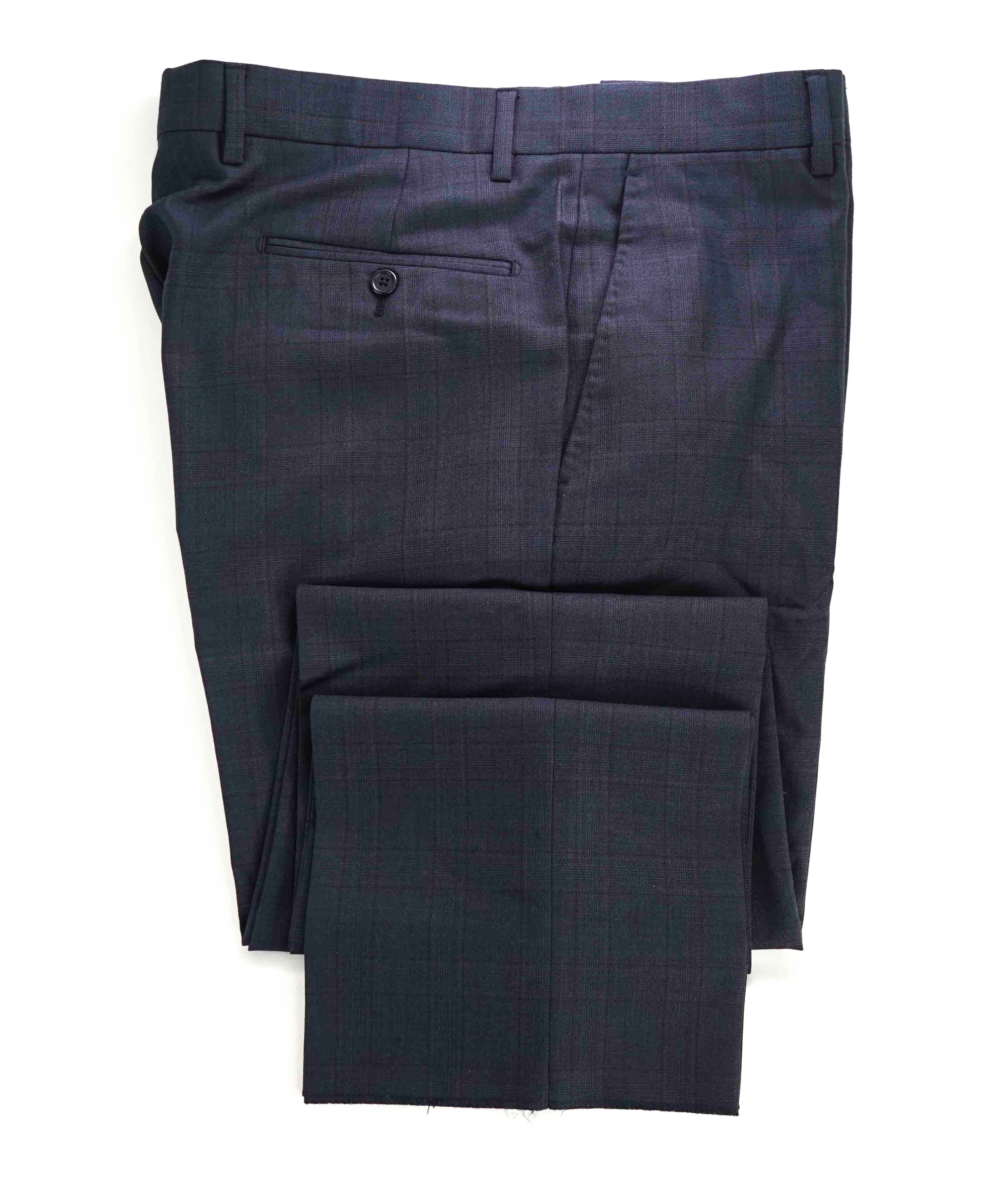 $398 SAKS FIFTH AVE - Blue/Purple Check MADE IN ITALY Flat Front Dress Pants - 36W