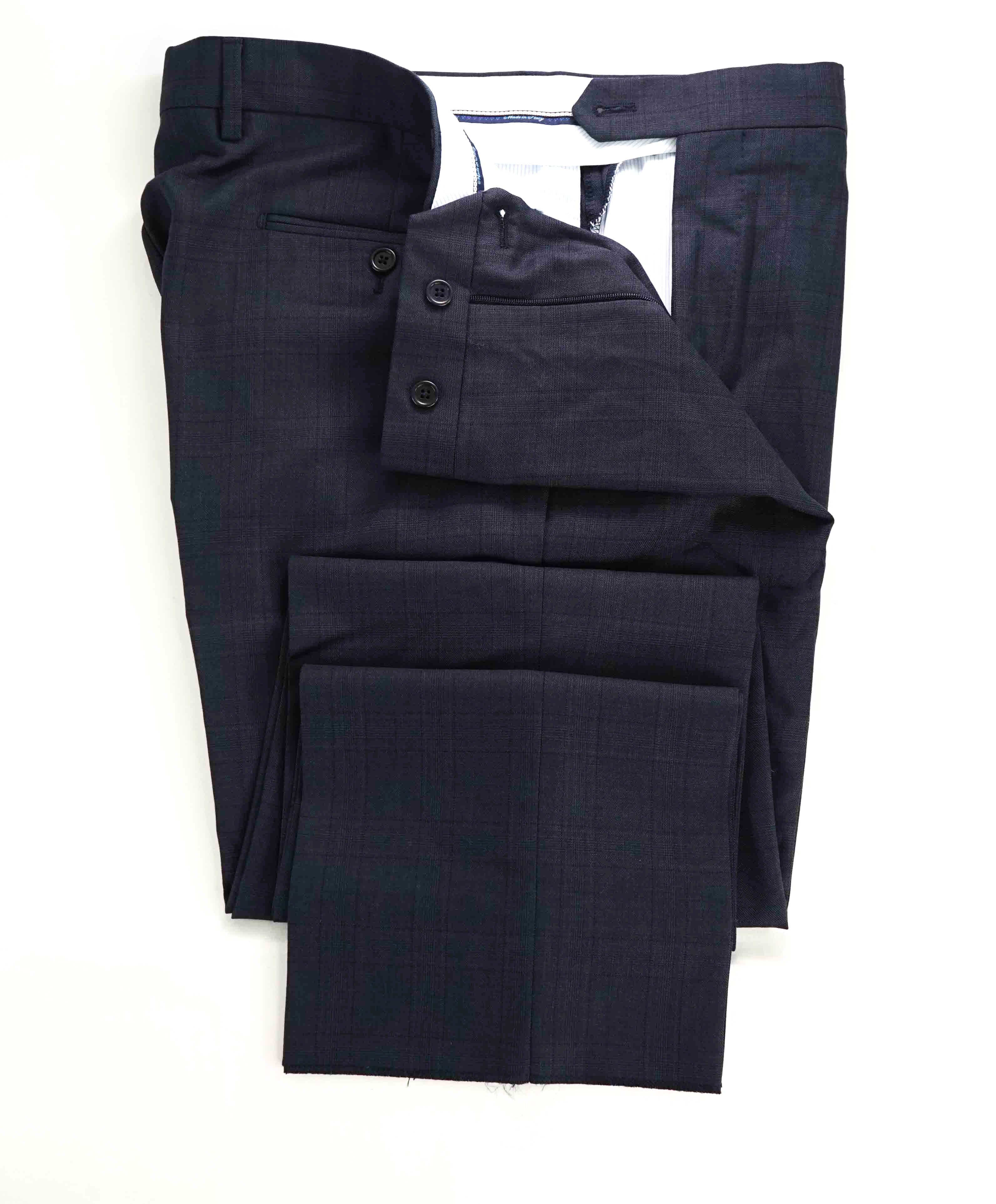 $398 SAKS FIFTH AVE - Blue/Purple Check MADE IN ITALY Flat Front Dress Pants - 36W