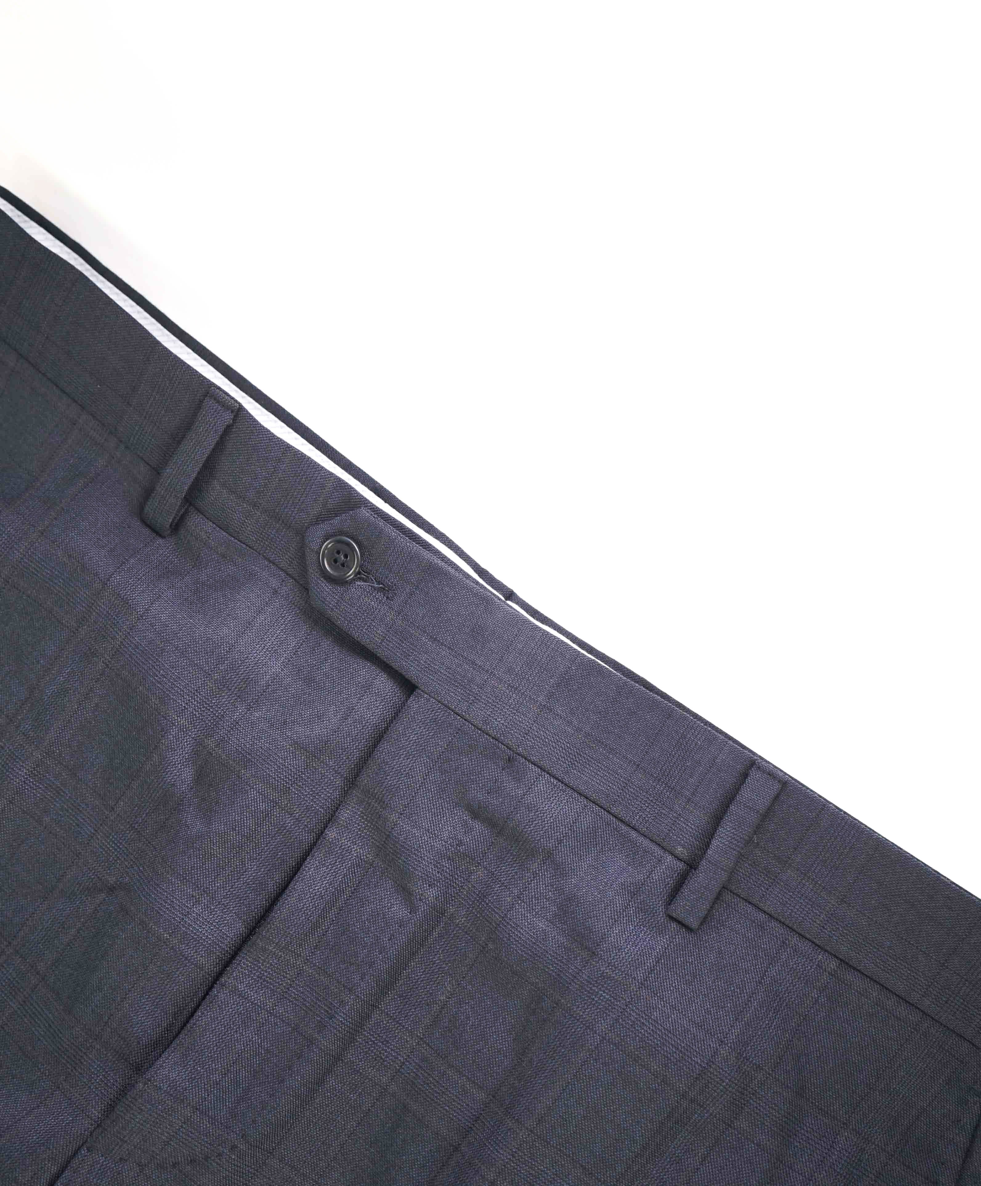 $398 SAKS FIFTH AVE - Blue/Purple Check MADE IN ITALY Flat Front Dress Pants - 36W
