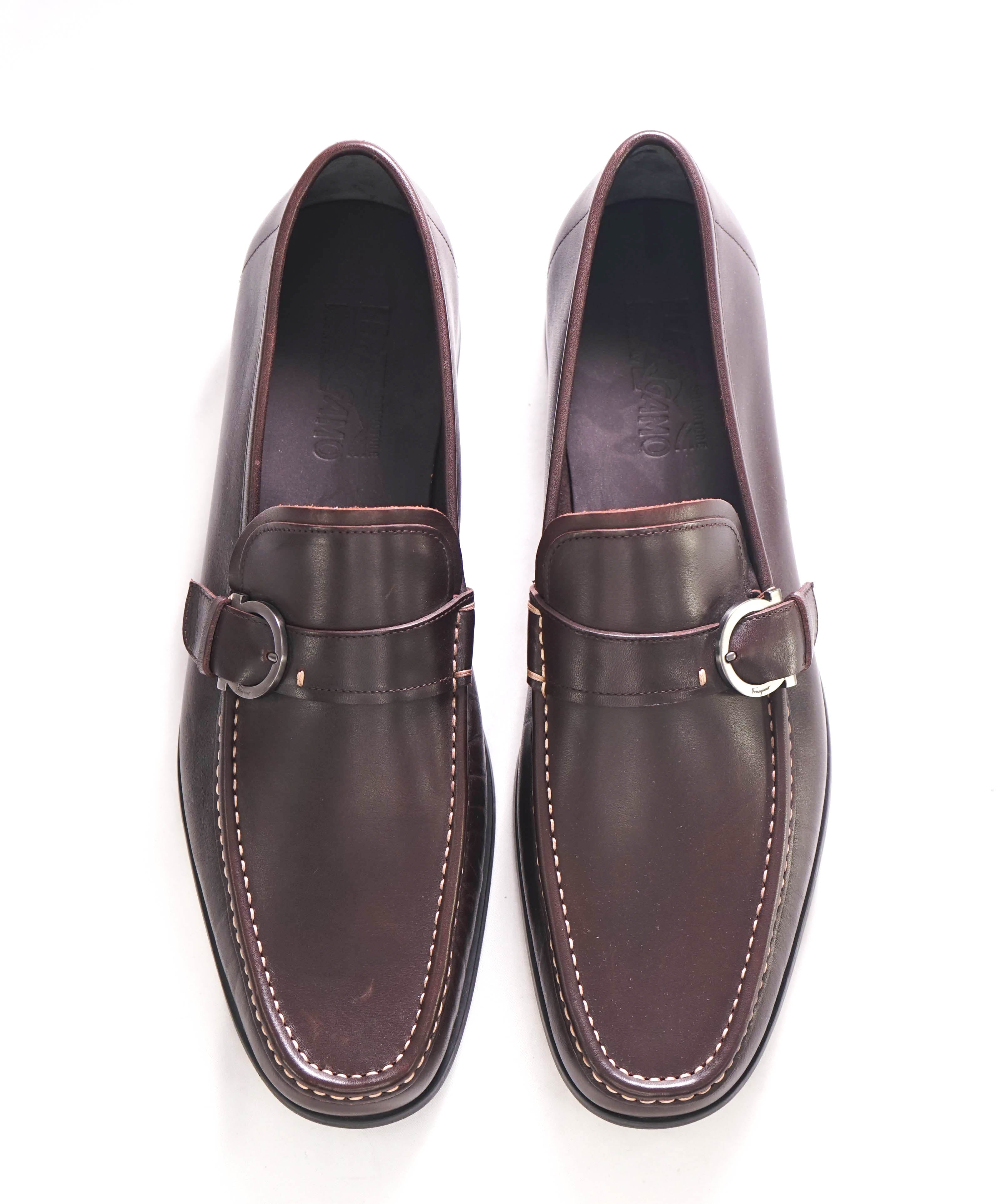$850 SALVATORE FERRAGAMO - Single Gancini Bit Loafer Brown Pebbled Leather - 13 D