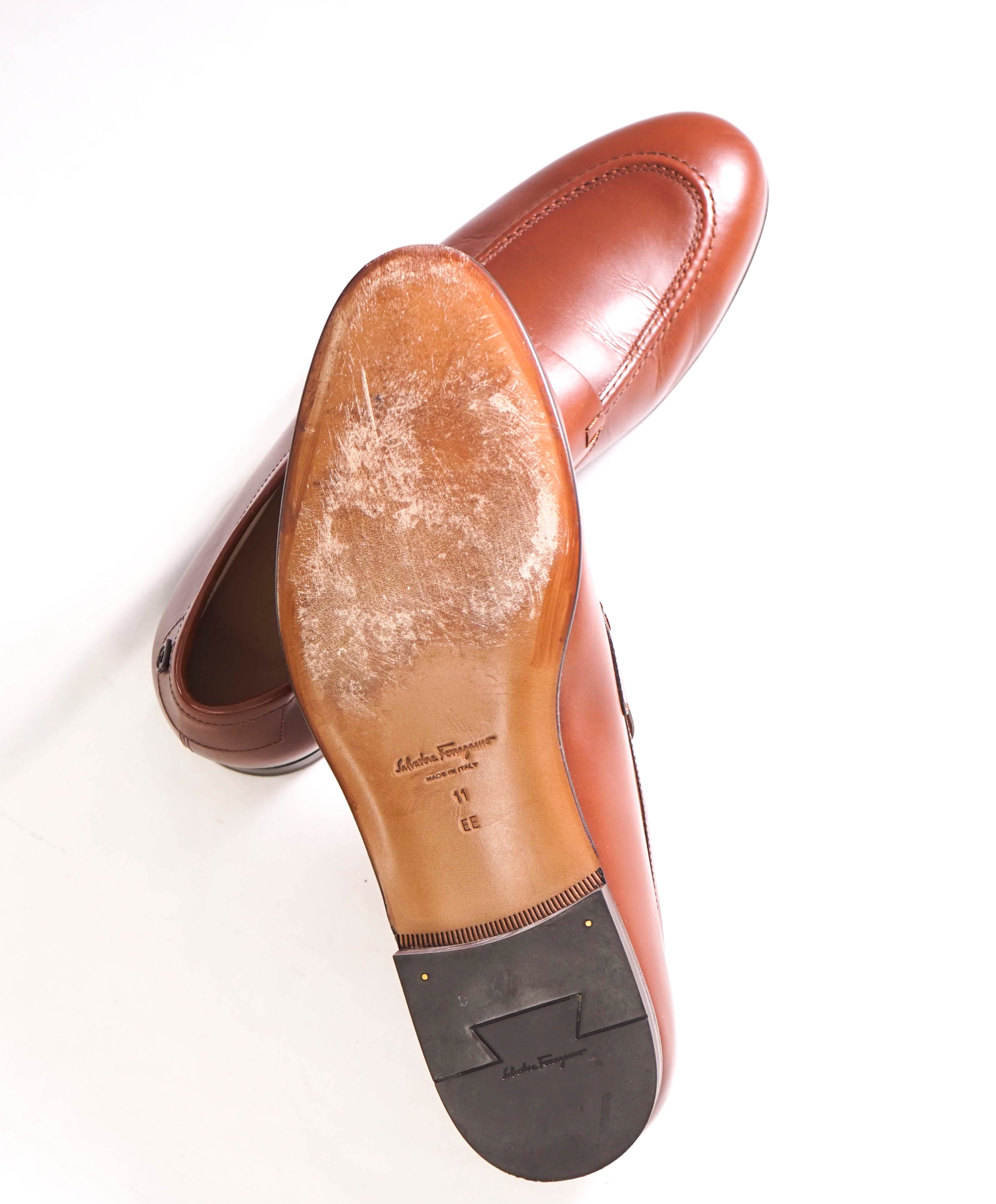 $895 SALVATORE FERRAGAMO - “GOYA" Brown Gancini Loafers - 11 EE