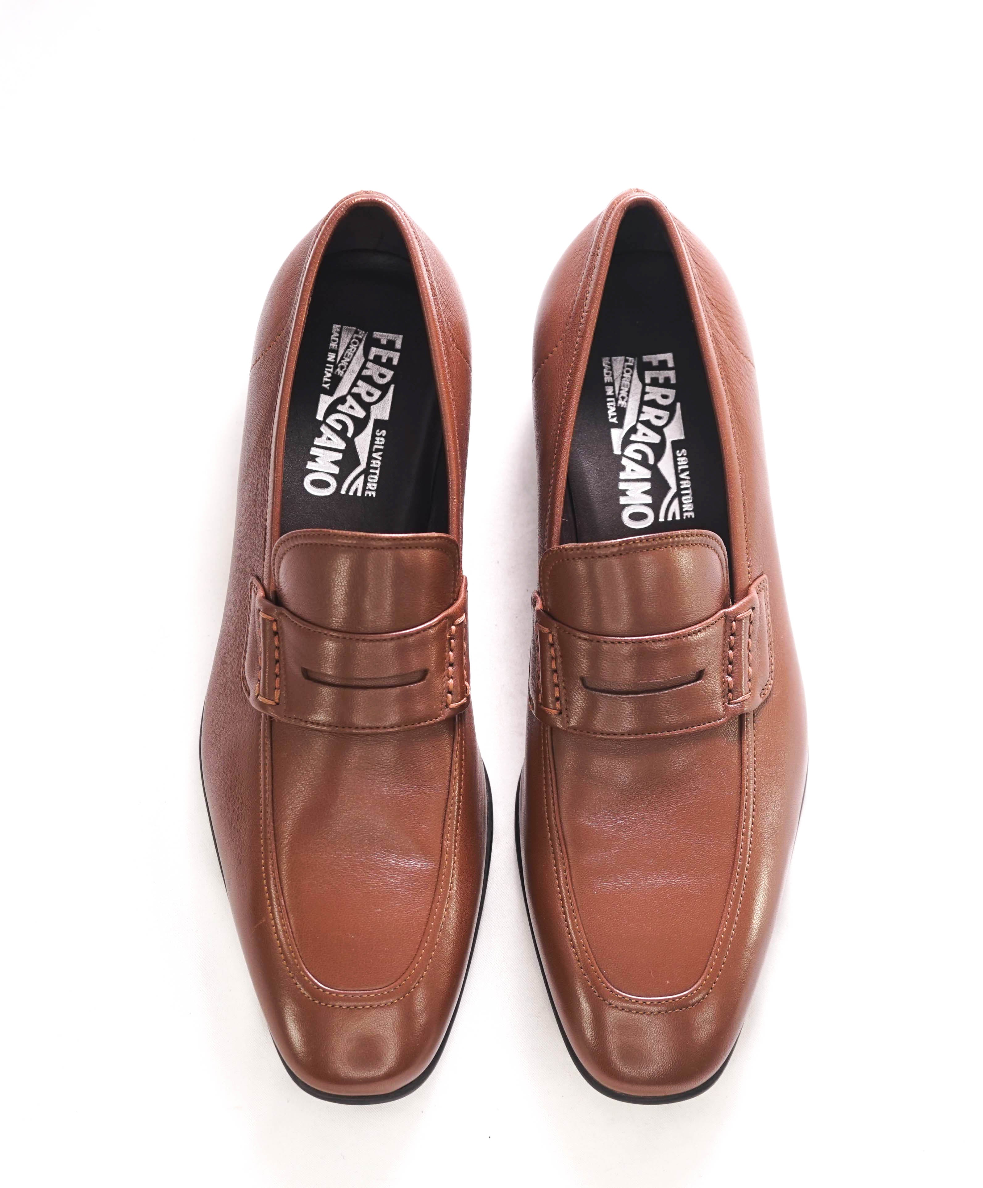 $800 SALVATORE FERRAGAMO - Supple Leather Brown Penny Loafers Sleek Silhouette - 8 D