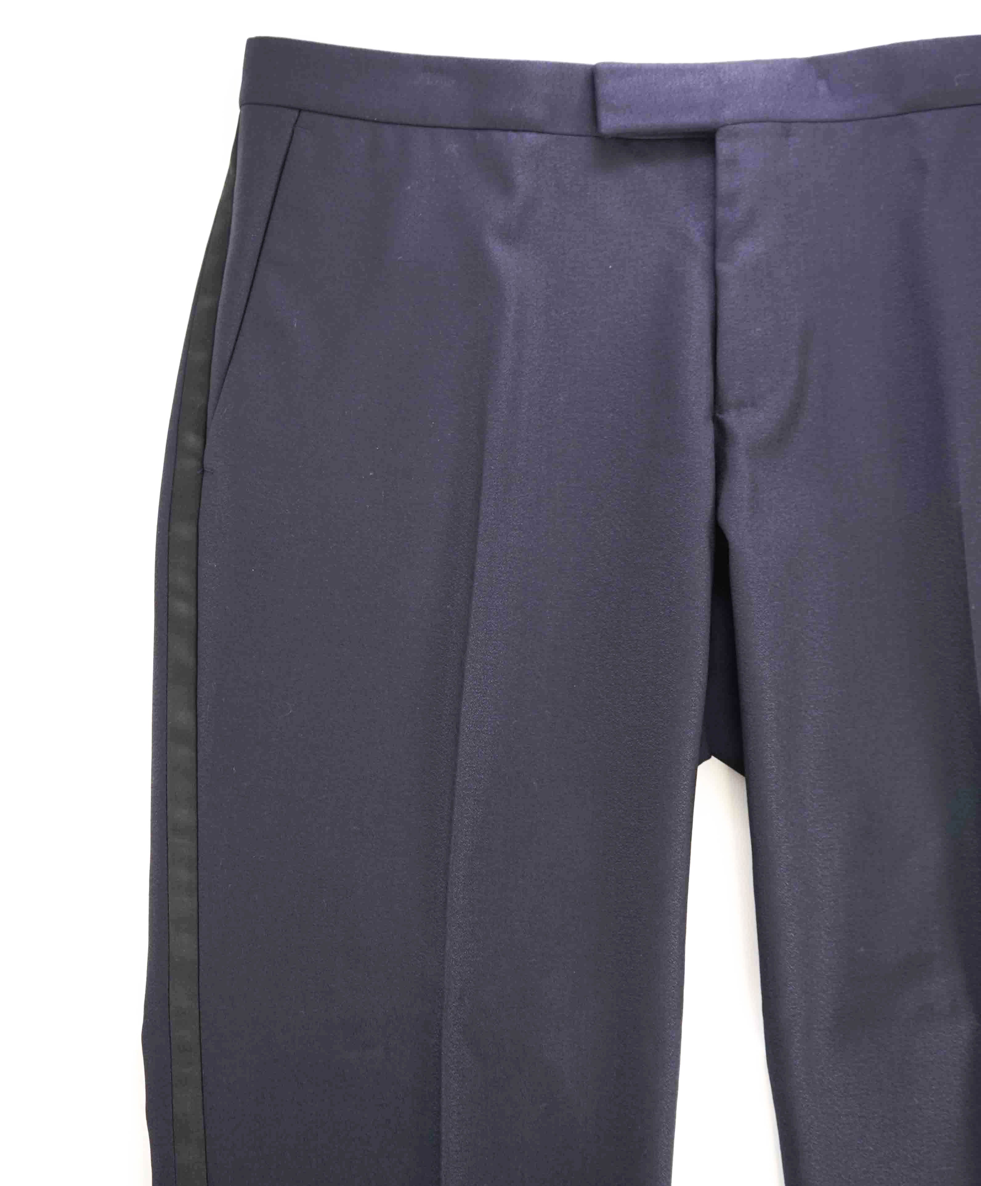 $595 Z ZEGNA - Midnight Blue Silk Stripe Textured Tuxedo Dinner Pants - 37W