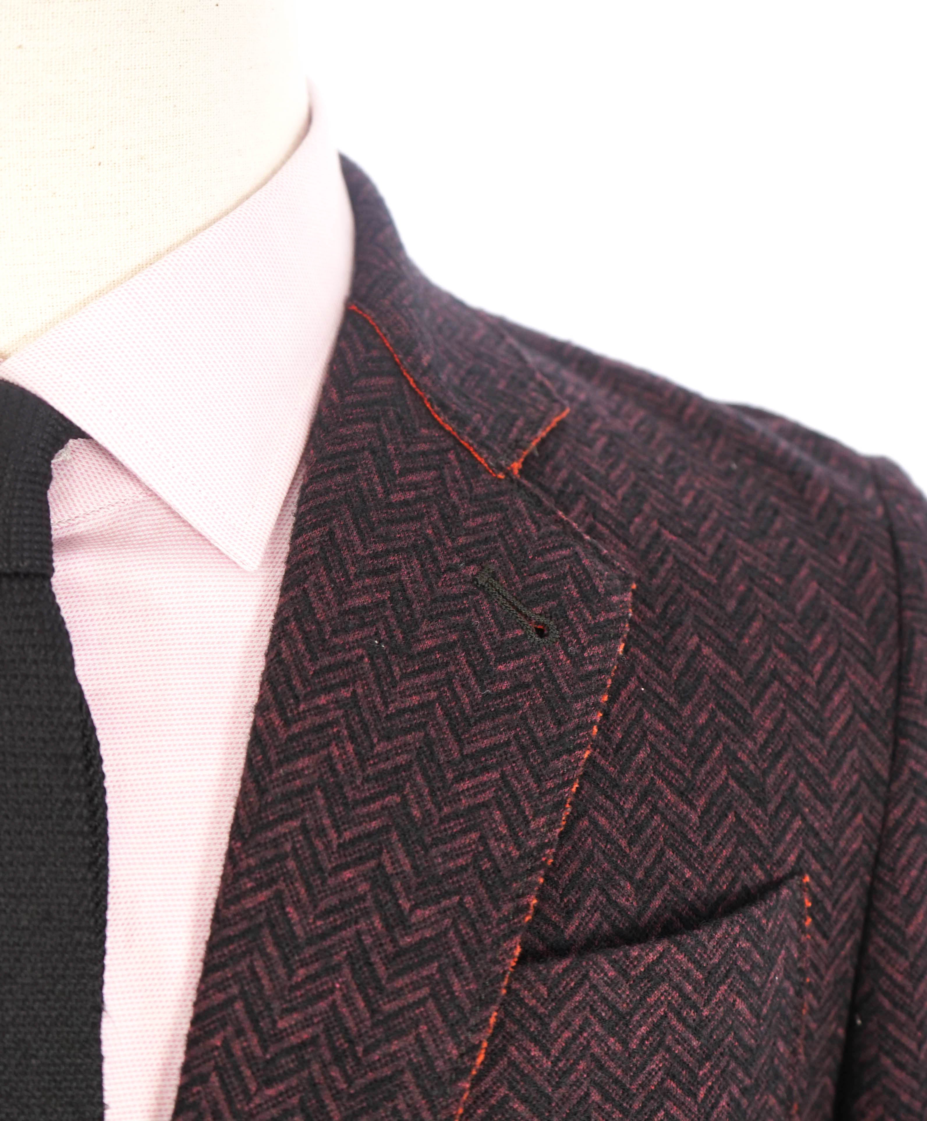 ARMANI COLLEZIONI - Unlined Burgundy & Orange Herringbone Blazer - 40R