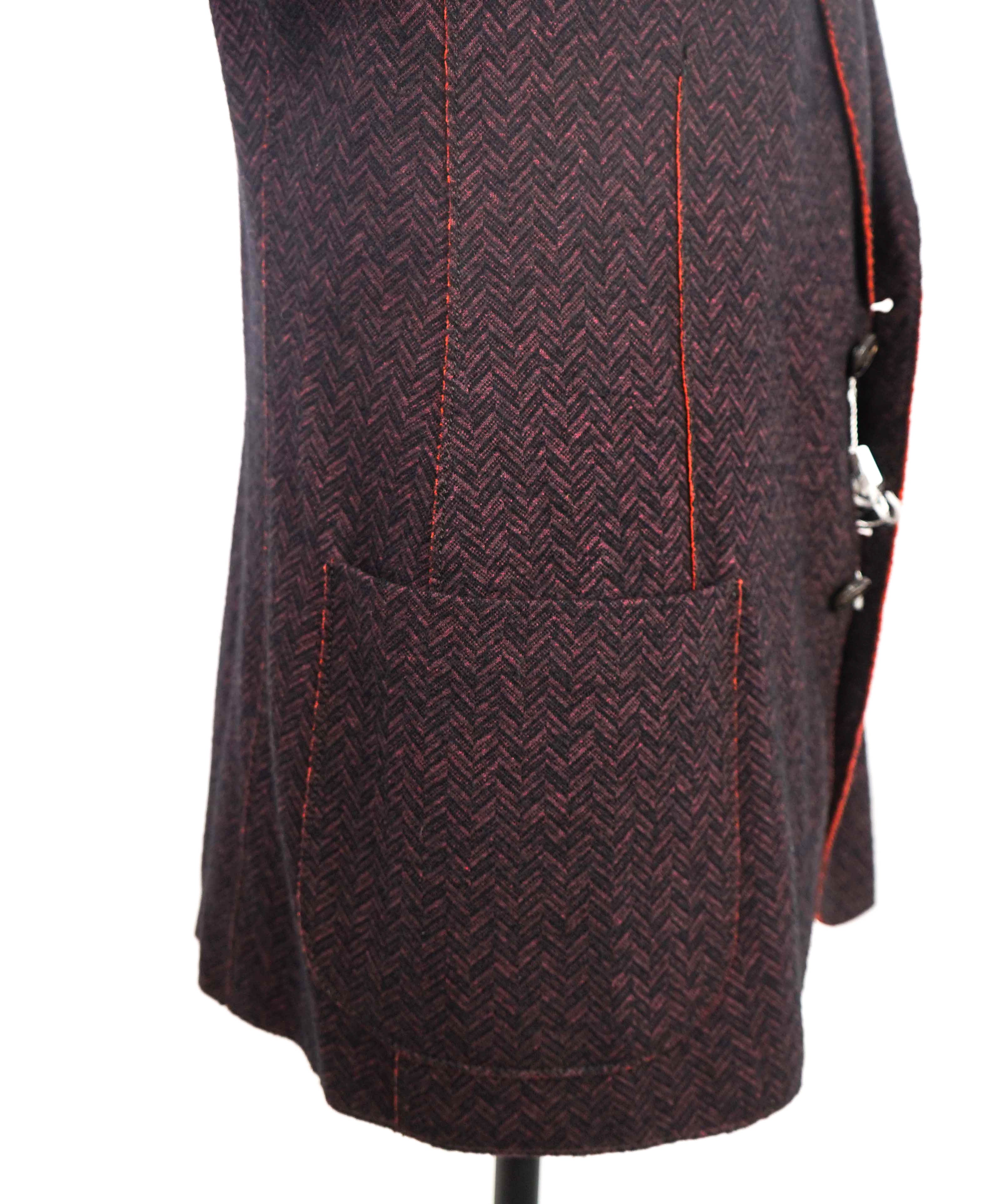 ARMANI COLLEZIONI - Unlined Burgundy & Orange Herringbone Blazer - 40R