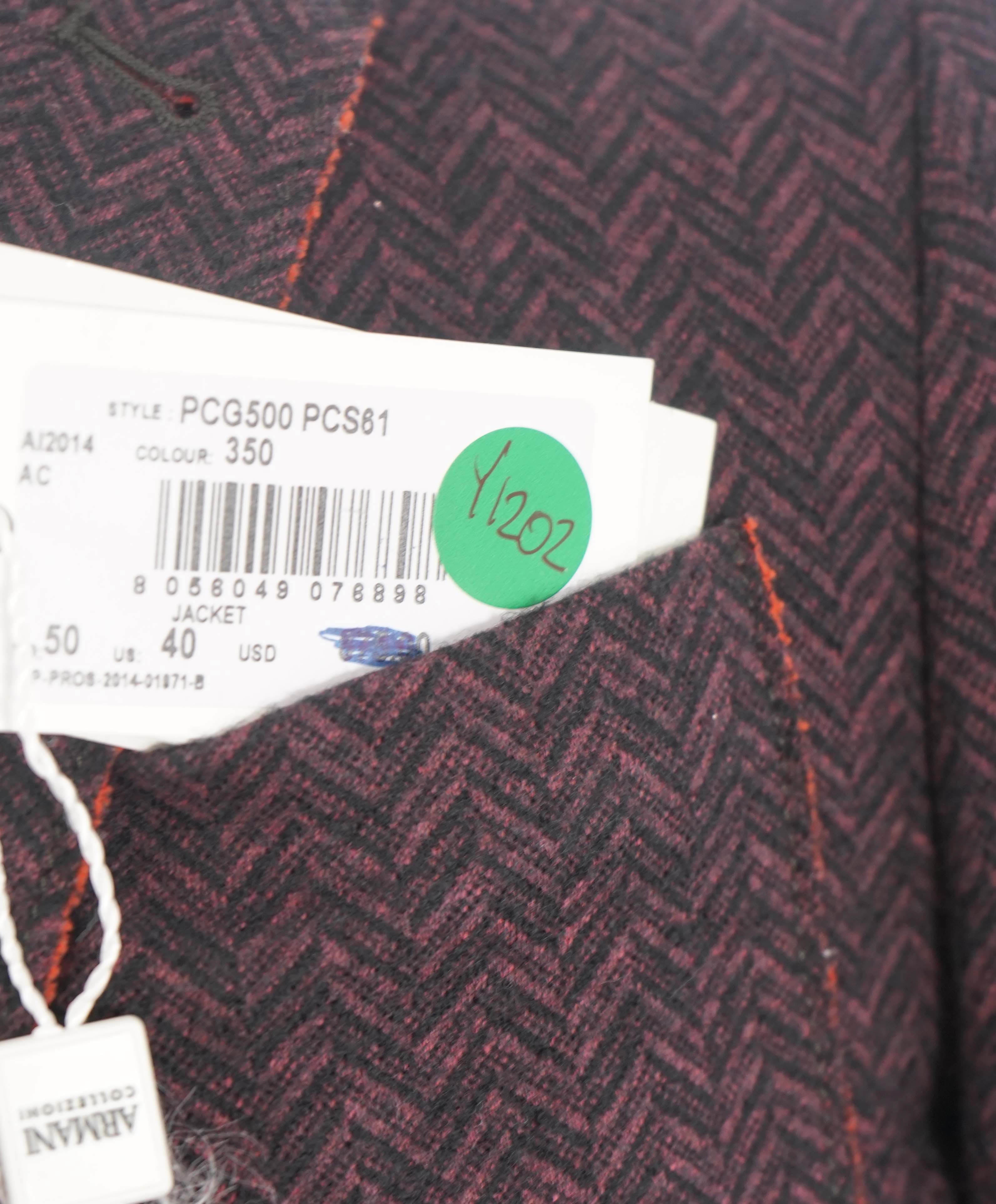 ARMANI COLLEZIONI - Unlined Burgundy & Orange Herringbone Blazer - 40R