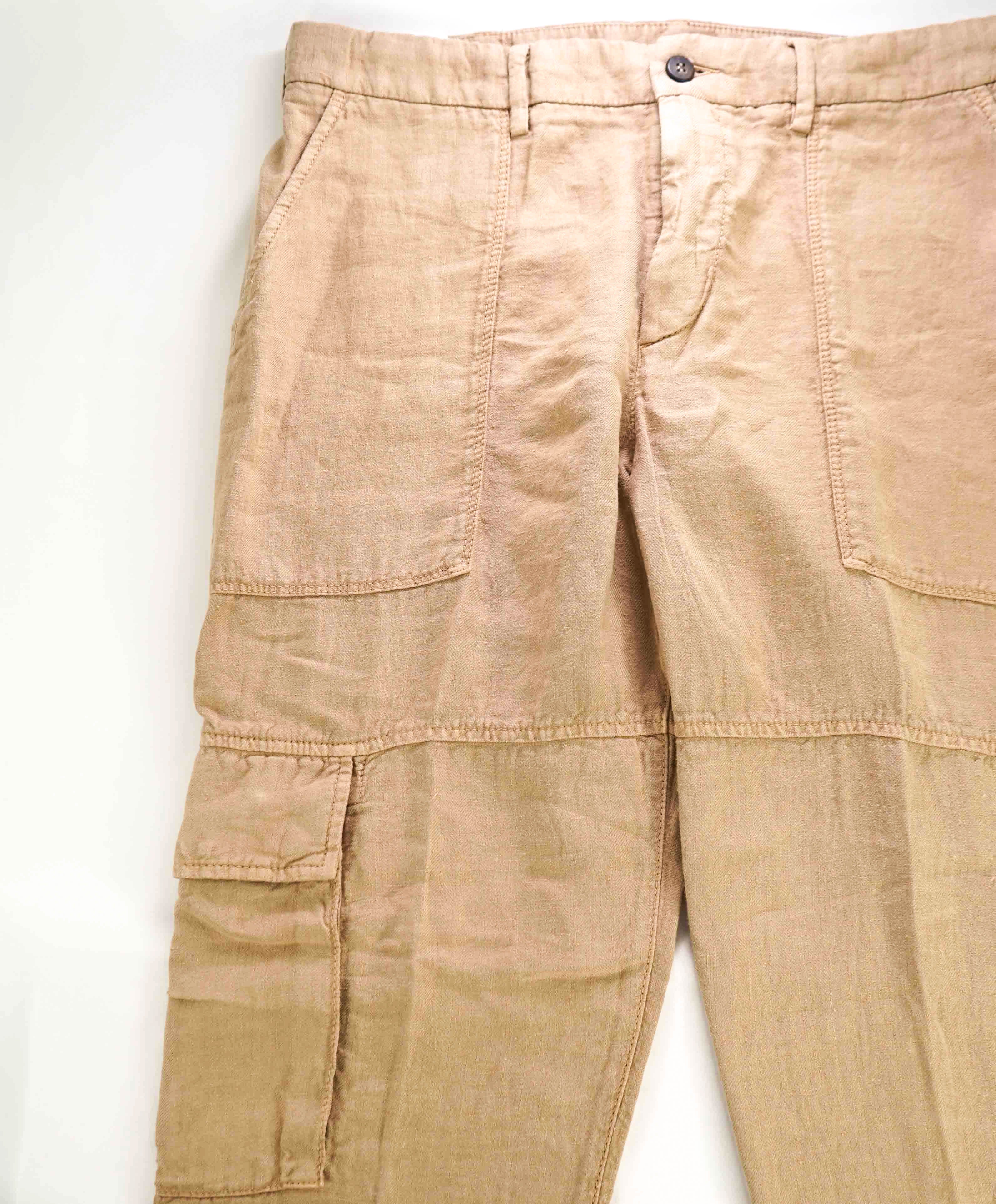 $695 ELEVENTY - PURE LINEN Weathered Camel Cargo Pants- 33W