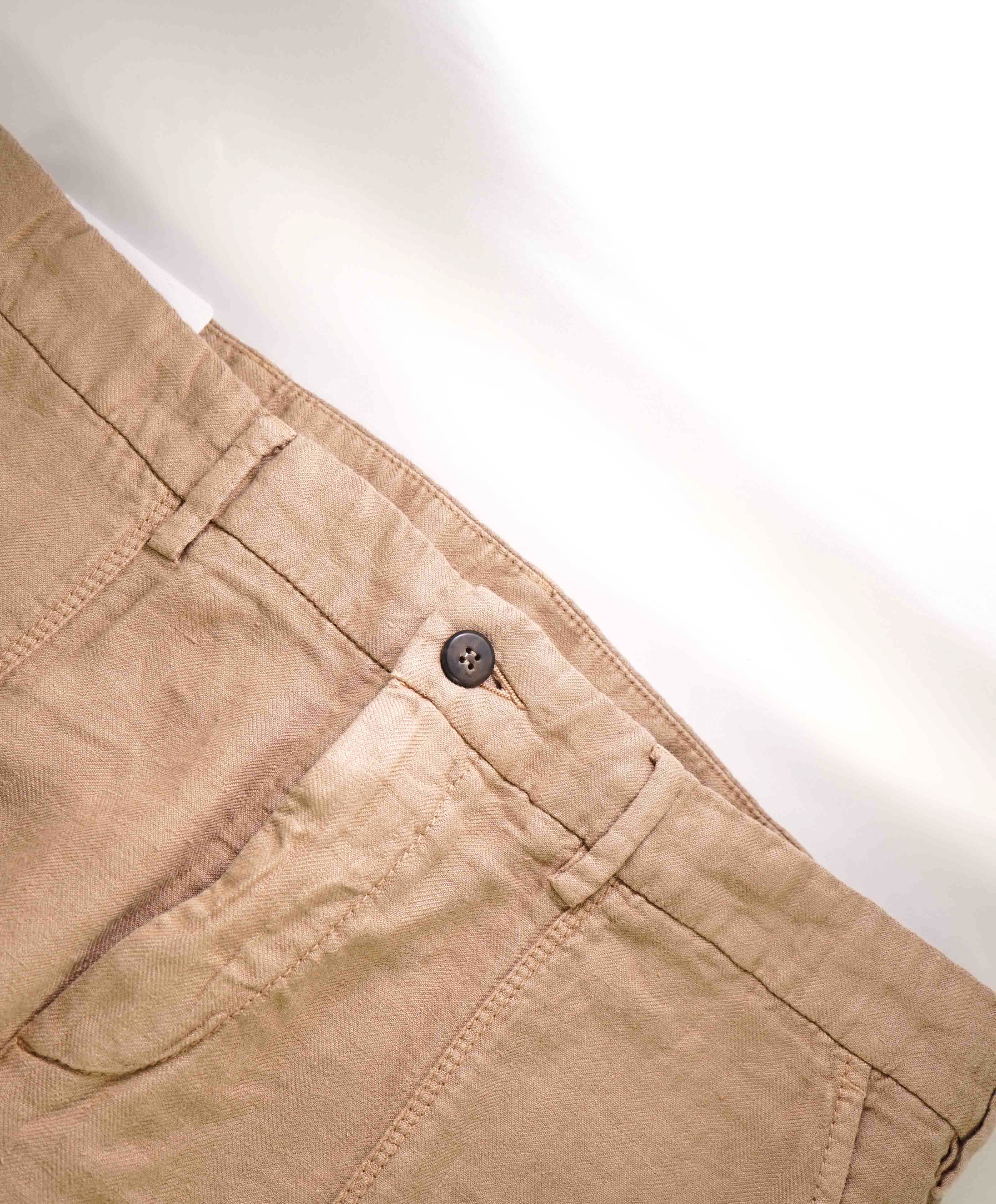 $695 ELEVENTY - PURE LINEN Weathered Camel Cargo Pants- 33W