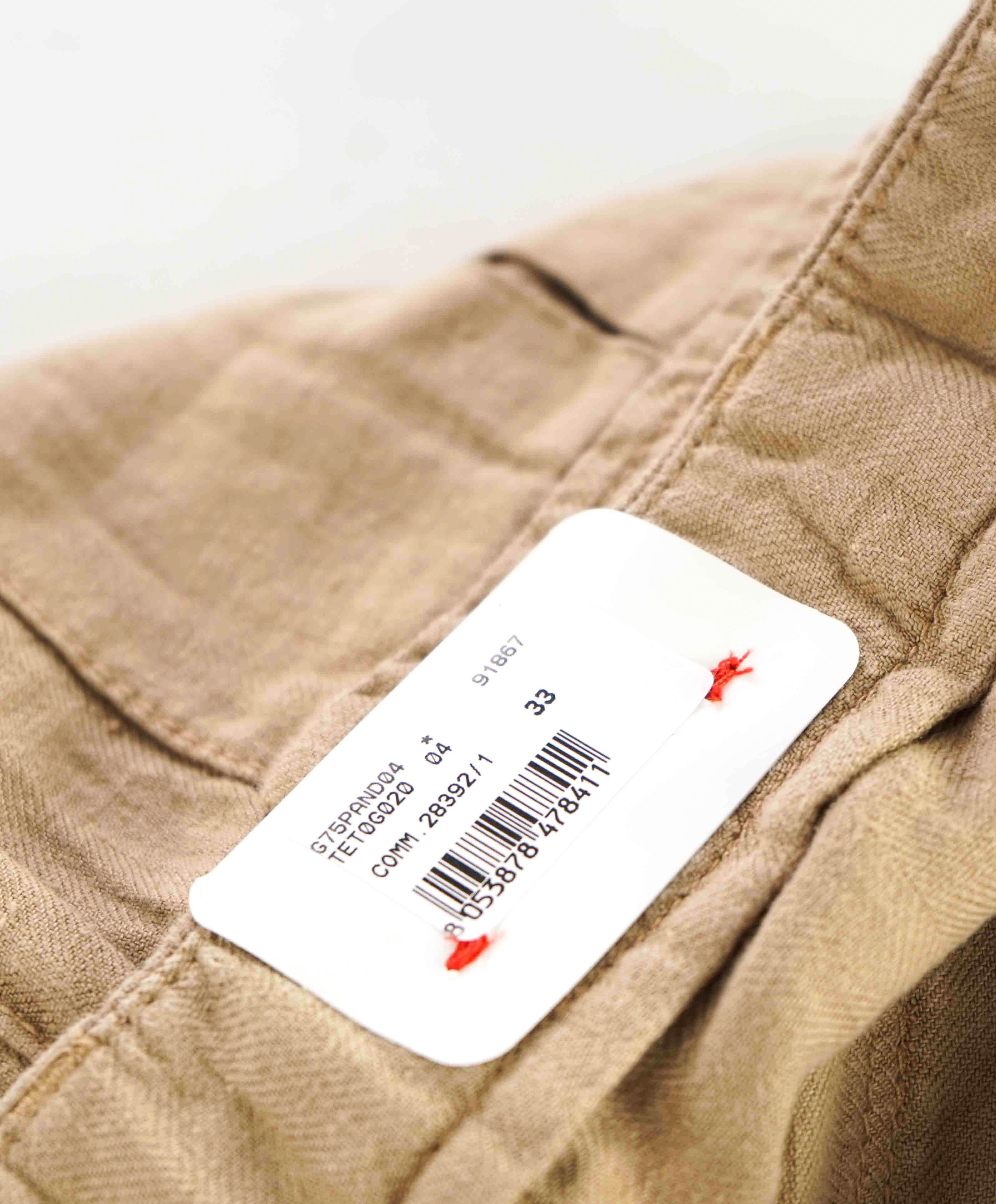 $695 ELEVENTY - PURE LINEN Weathered Camel Cargo Pants- 33W