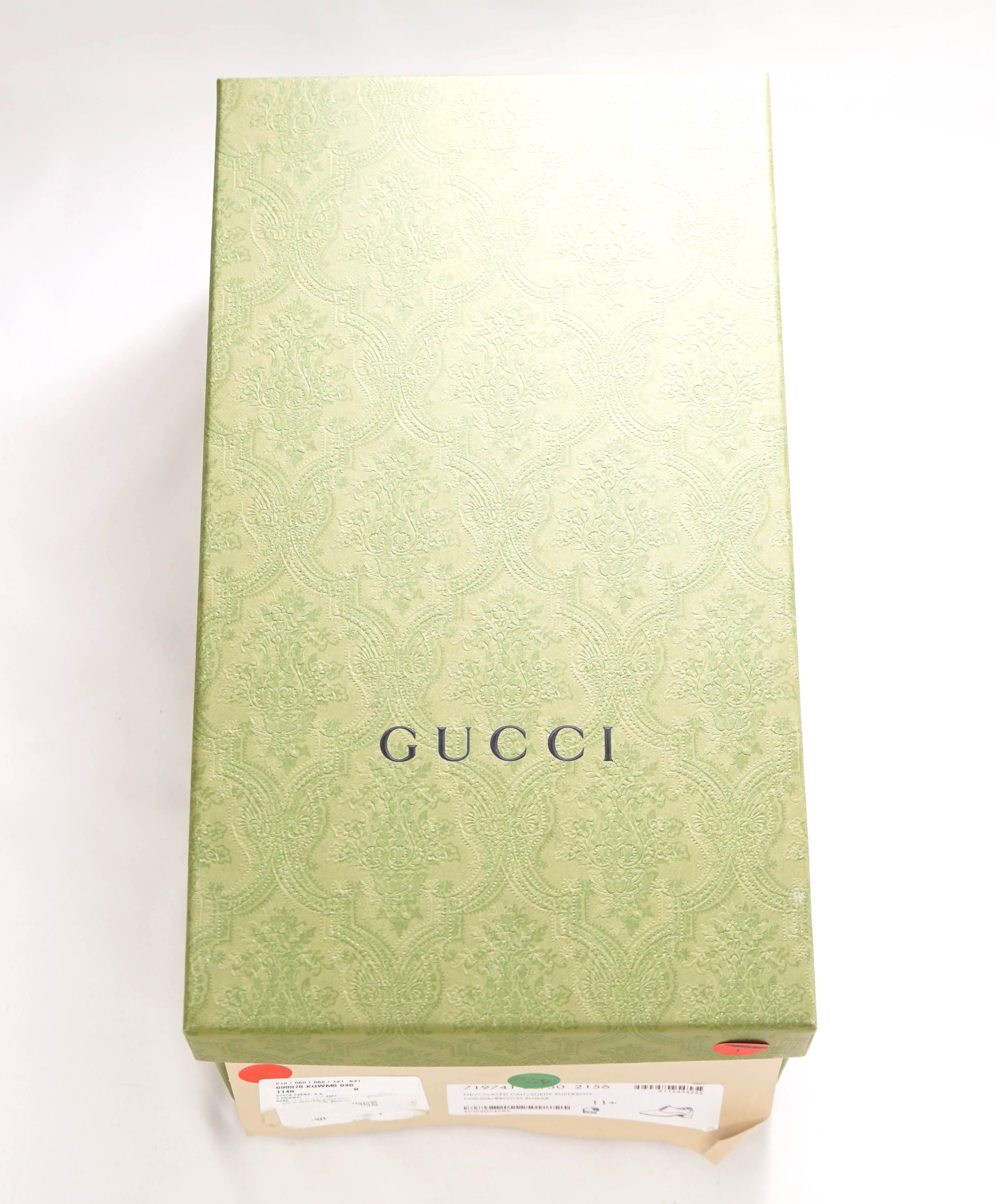 $920 GUCCI - "ADEL" Brown Mixed Leather Suede Logo Heel Oxford - 12US (11.5G)