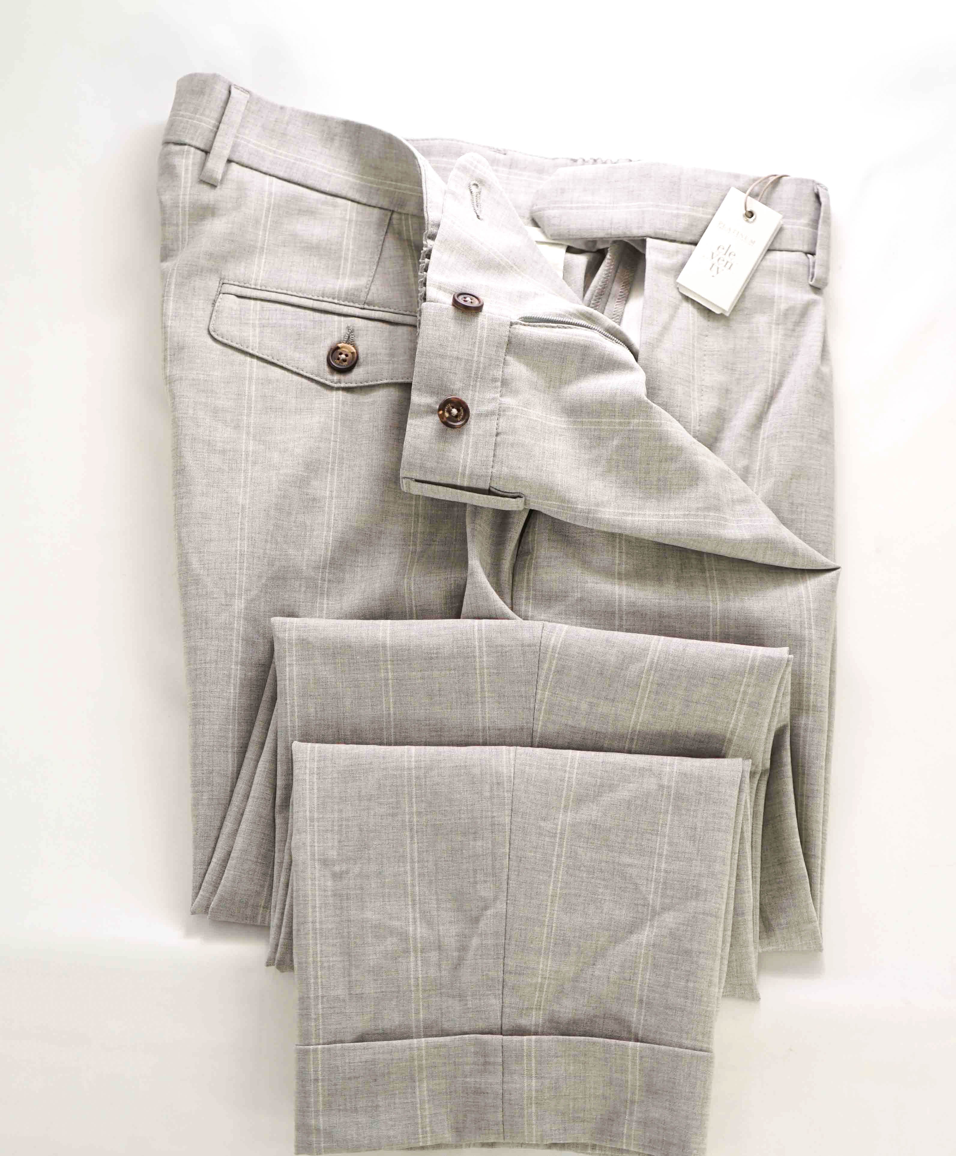 $795 ELEVENTY - Wool/Elastane Chalk Stripe Cuffed Dress Pants- 34W