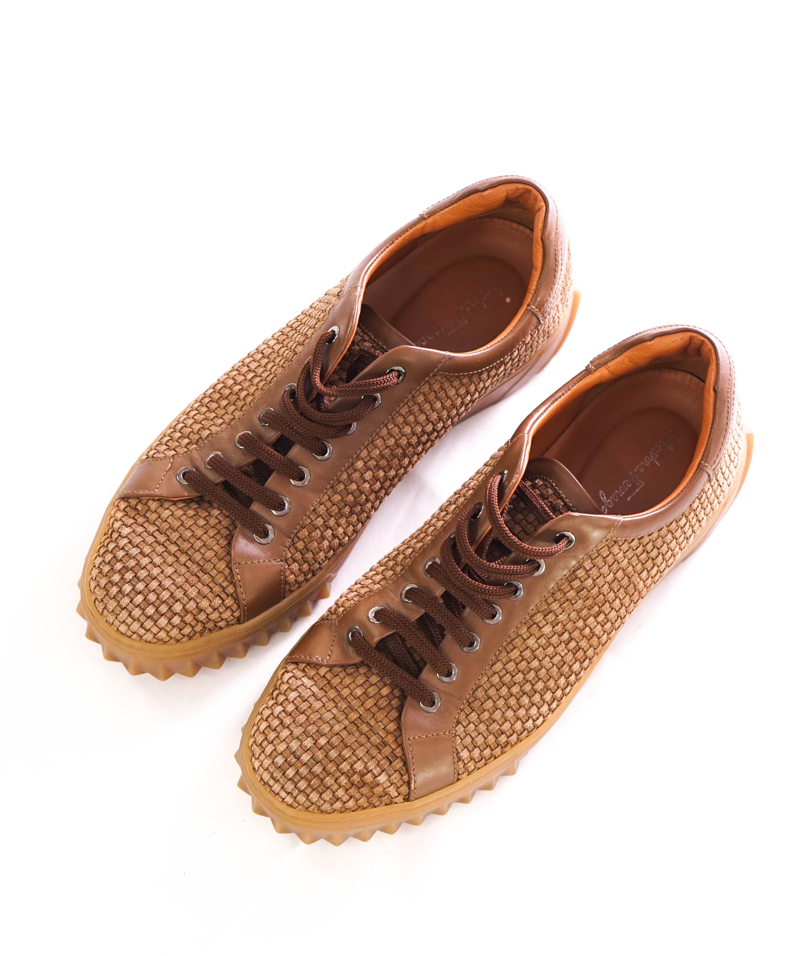$750 SALVATORE FERRAGAMO - *Rhinoceros* Brown Woven Suede Sneaker - 9.5 M US