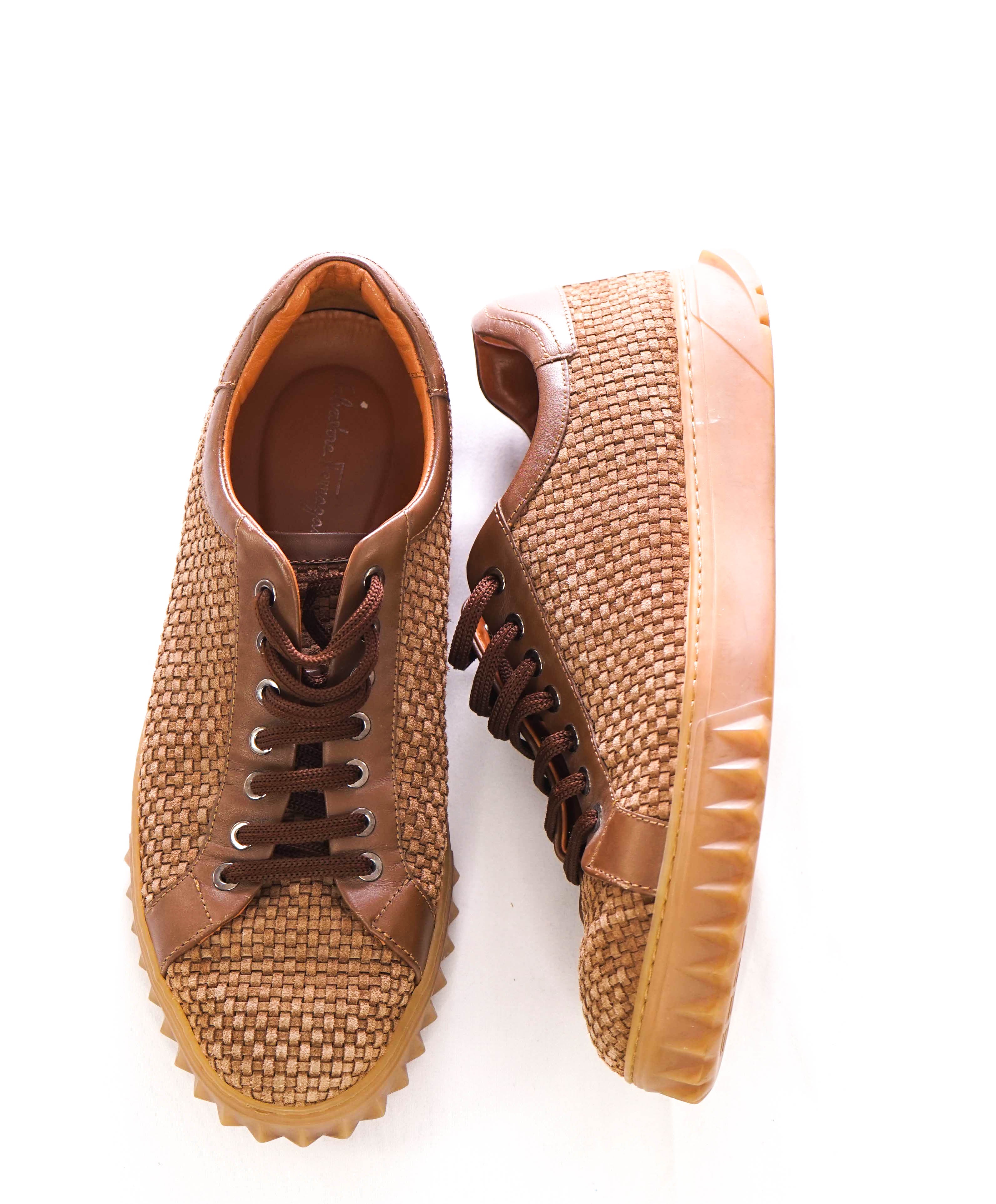 $750 SALVATORE FERRAGAMO - *Rhinoceros* Brown Woven Suede Sneaker - 9.5 M US