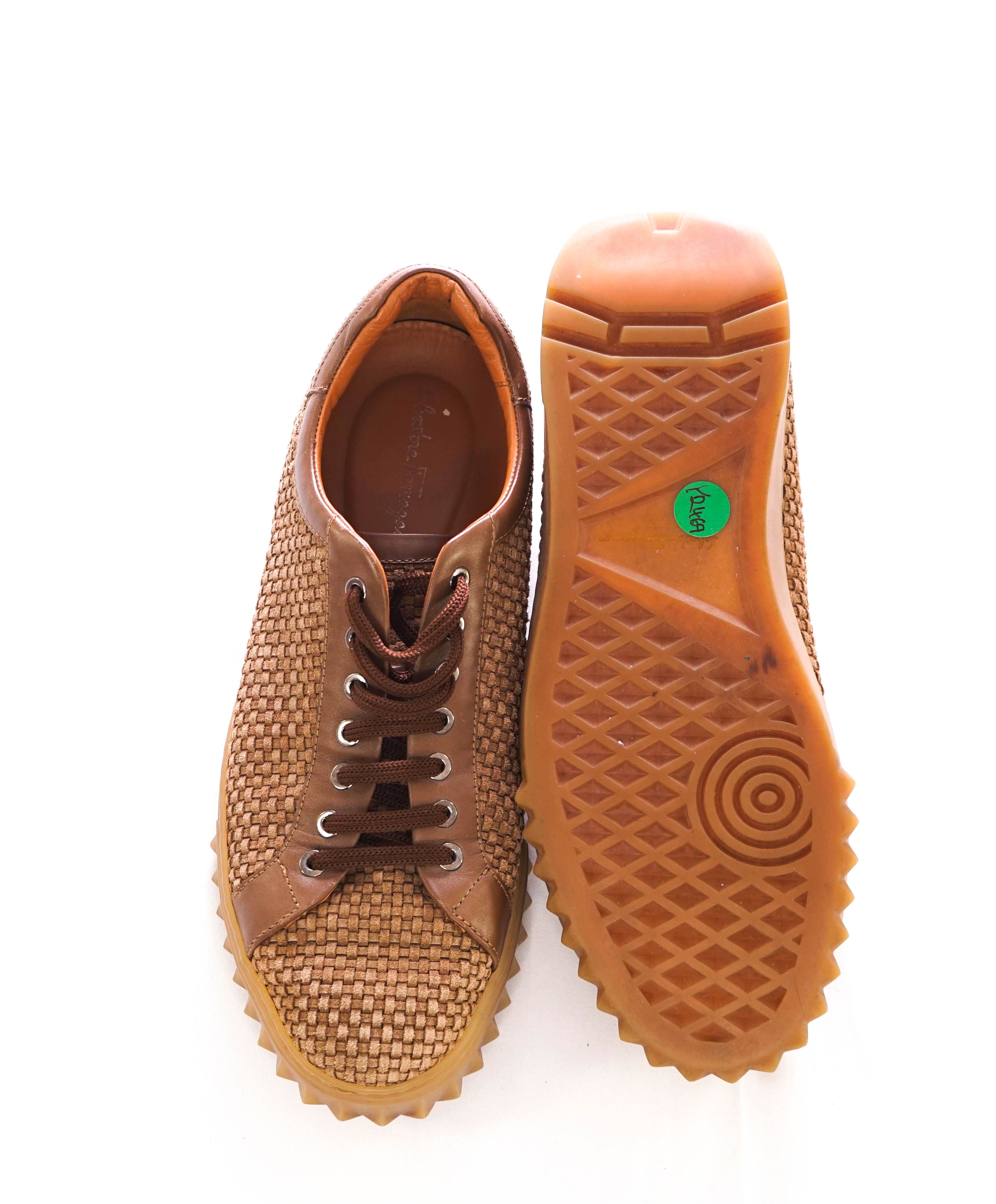 $750 SALVATORE FERRAGAMO - *Rhinoceros* Brown Woven Suede Sneaker - 9.5 M US