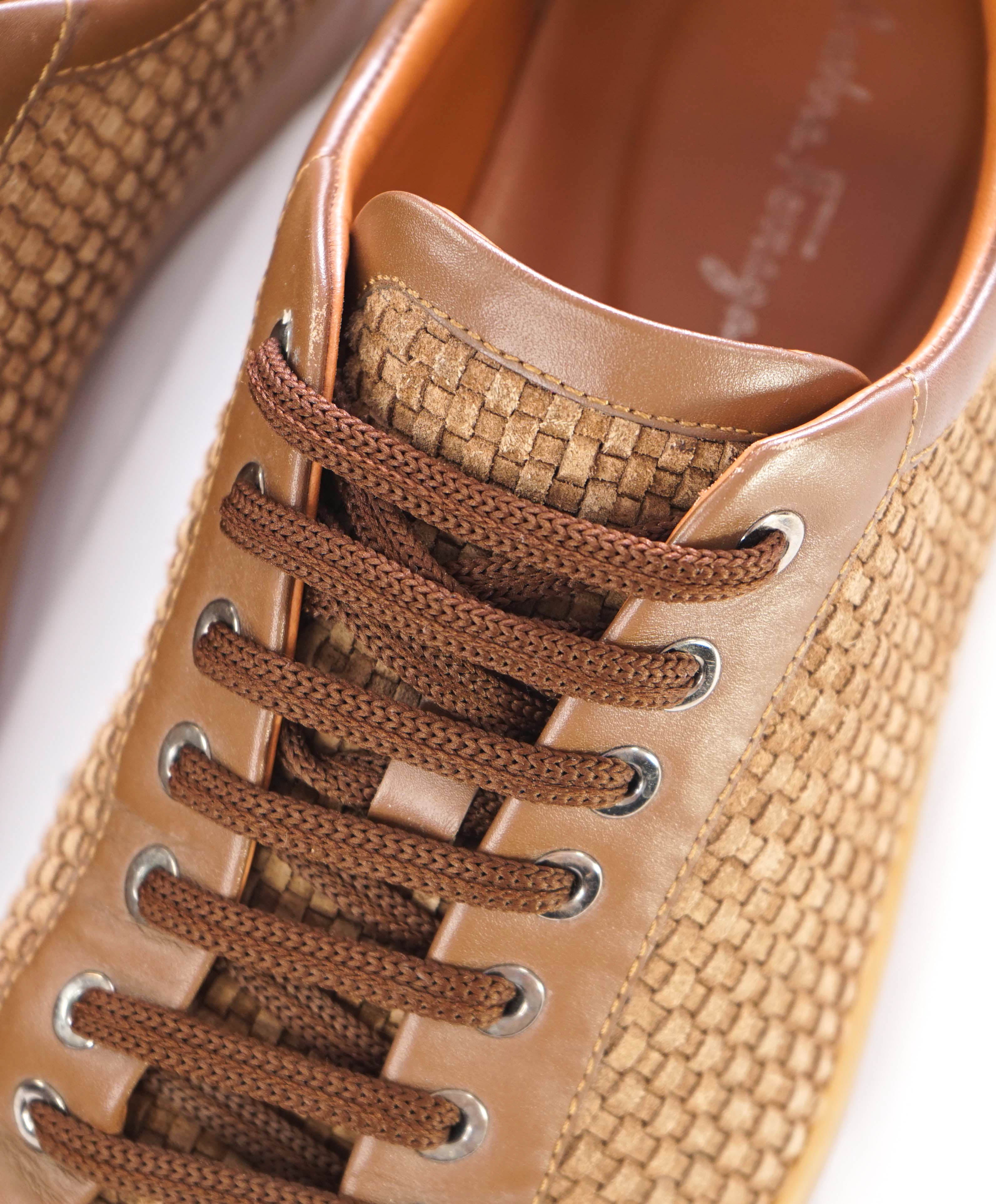 $750 SALVATORE FERRAGAMO - *Rhinoceros* Brown Woven Suede Sneaker - 9.5 M US