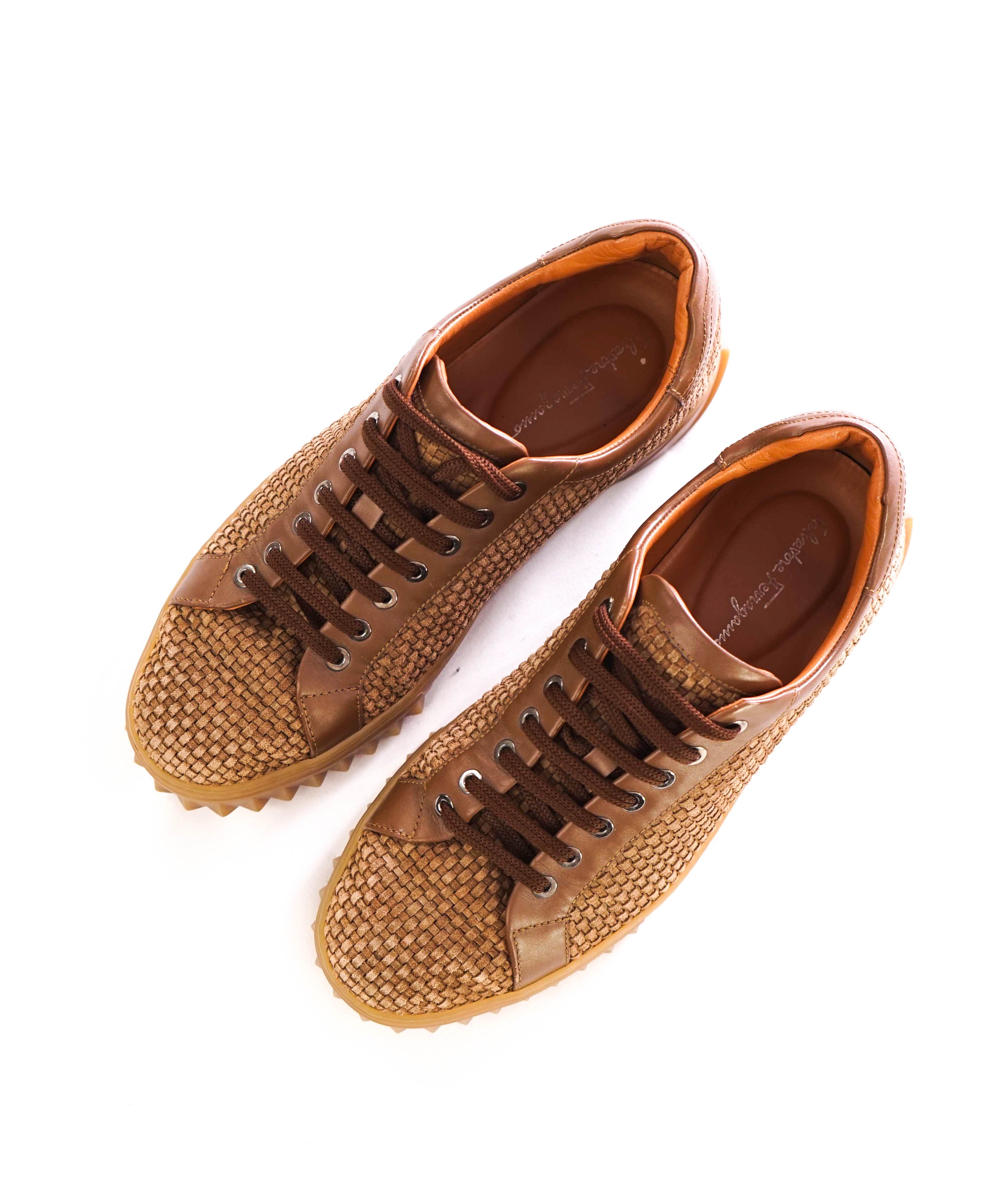 $750 SALVATORE FERRAGAMO - *Rhinoceros* Brown Woven Suede Sneaker - 9.5 M US