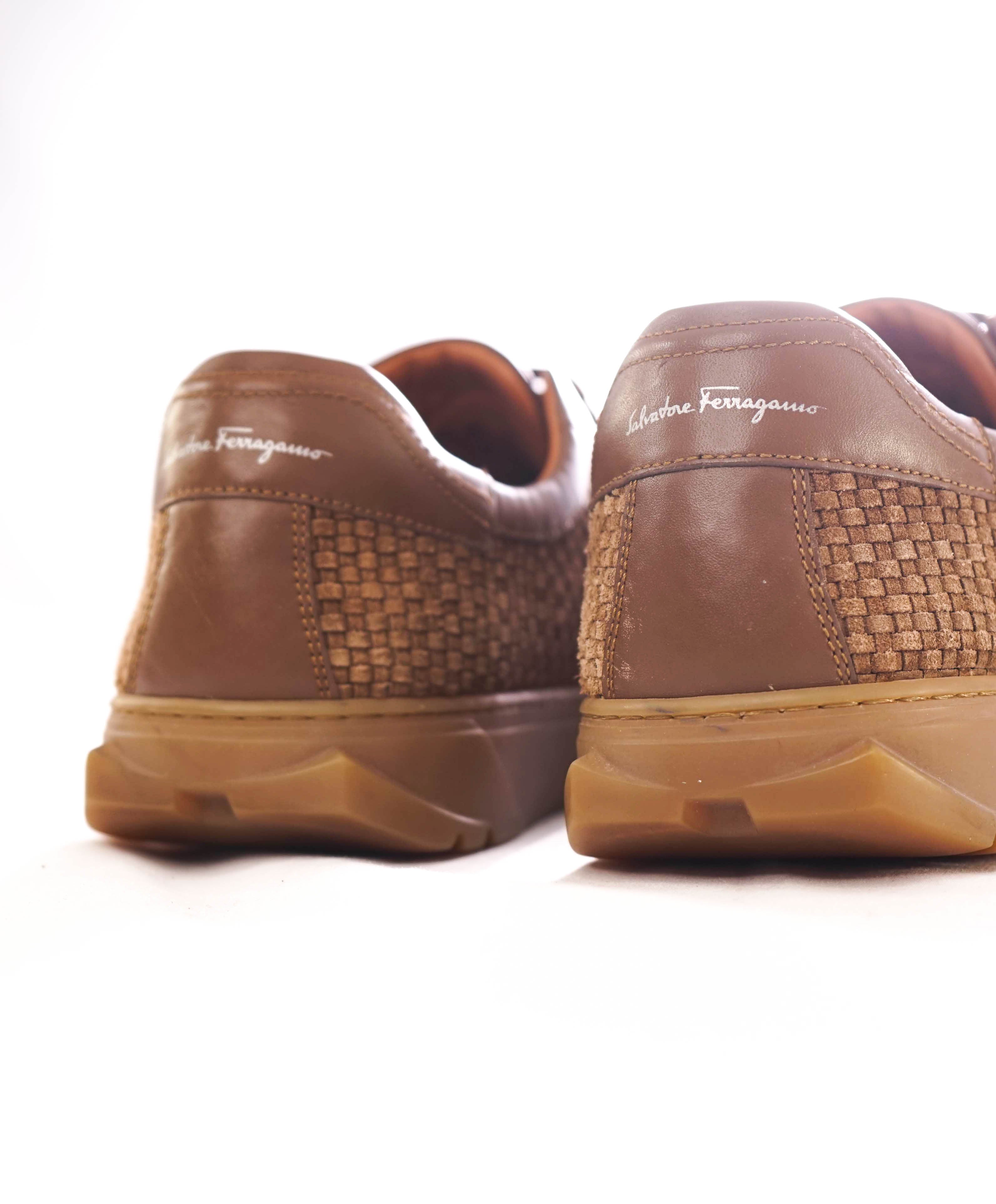 $750 SALVATORE FERRAGAMO - *Rhinoceros* Brown Woven Suede Sneaker - 9.5 M US