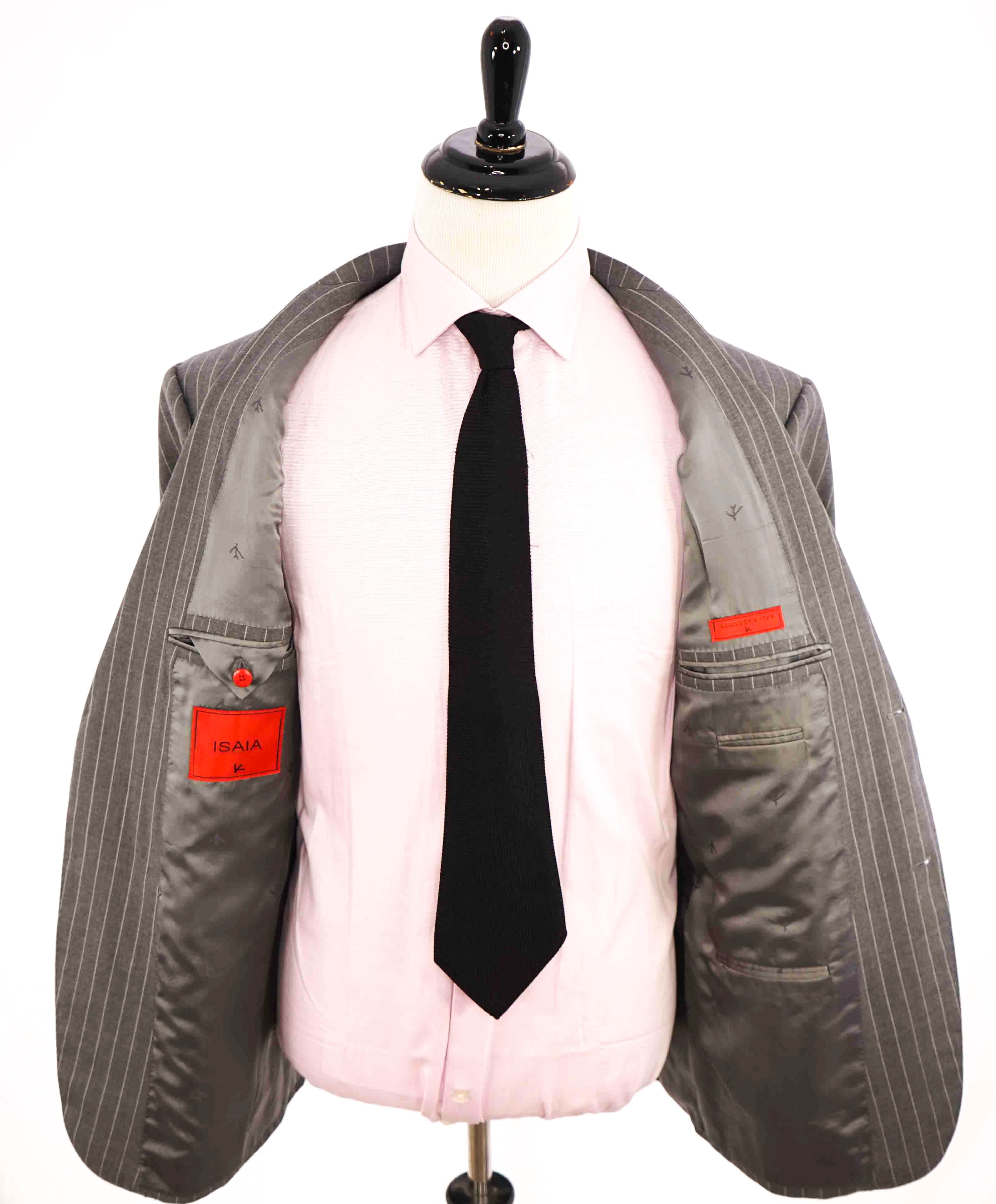 $2,995 ISAIA - Pure Wool *SCIAMMERIA 170'S* Gray Chalk Stripe MOP Blazer - 46R