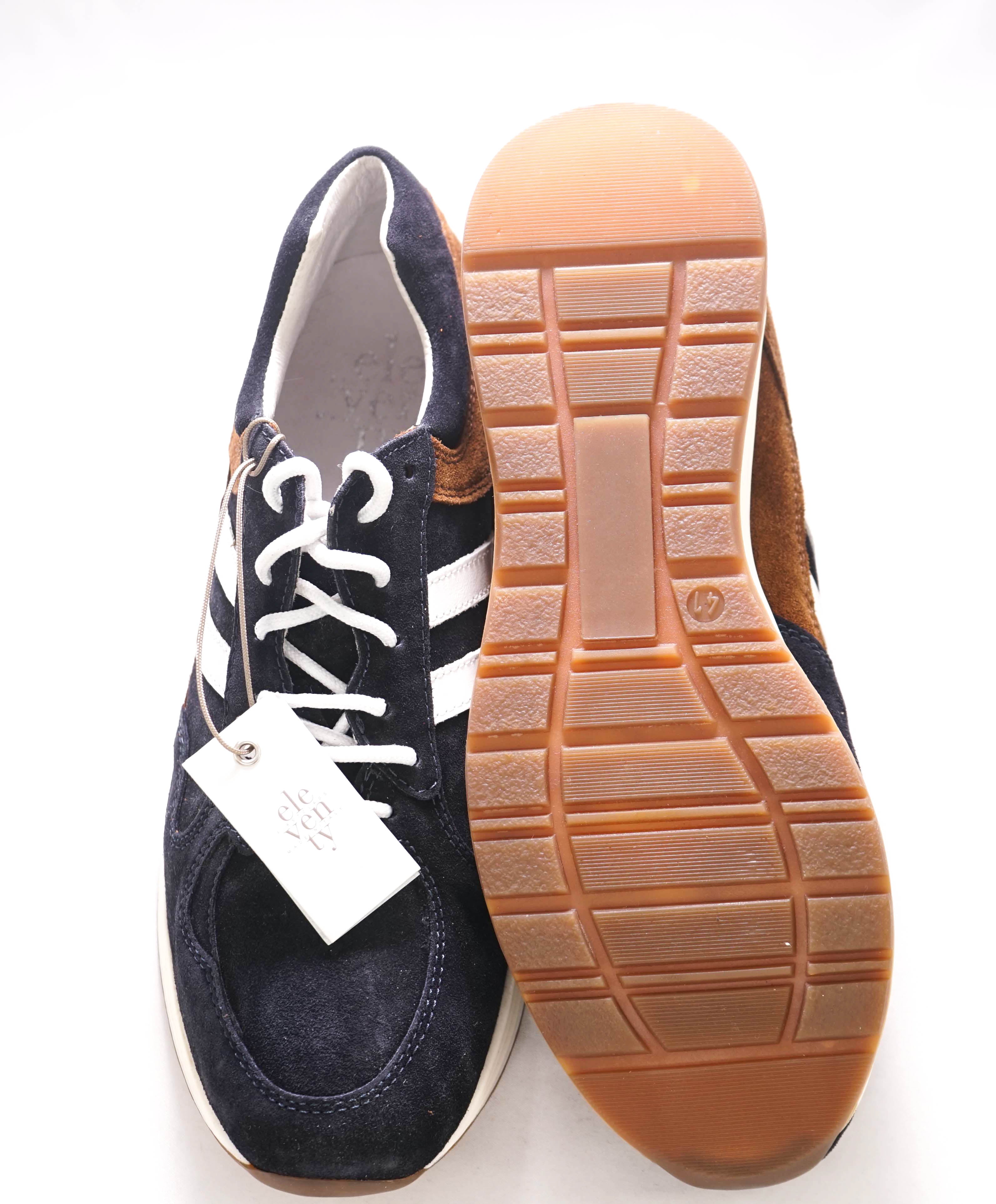 $495 ELEVENTY - Blue Suede & Brown Stripe Sneaker - 8 US (41 EU)