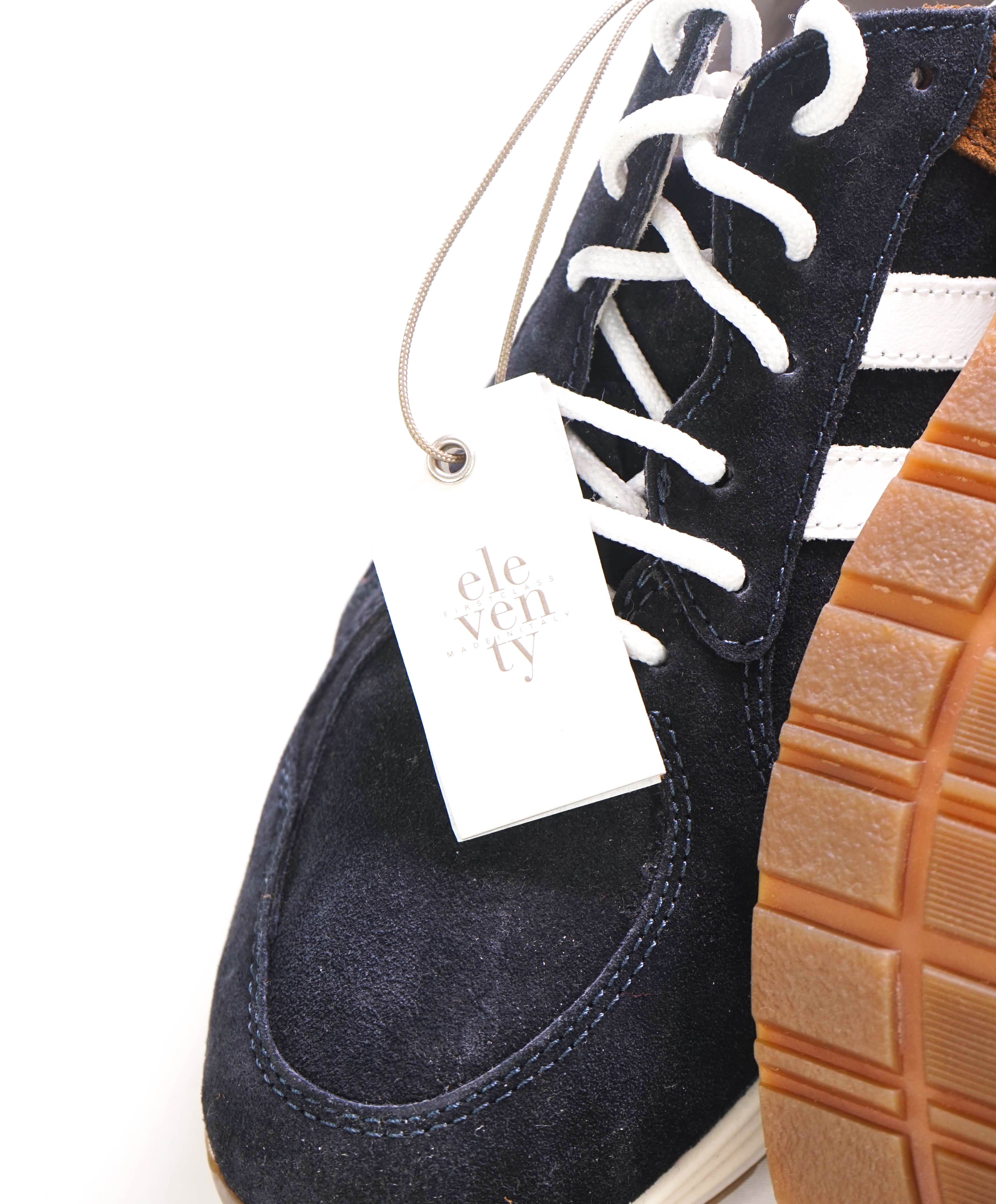 $495 ELEVENTY - Blue Suede & Brown Stripe Sneaker - 8 US (41 EU)