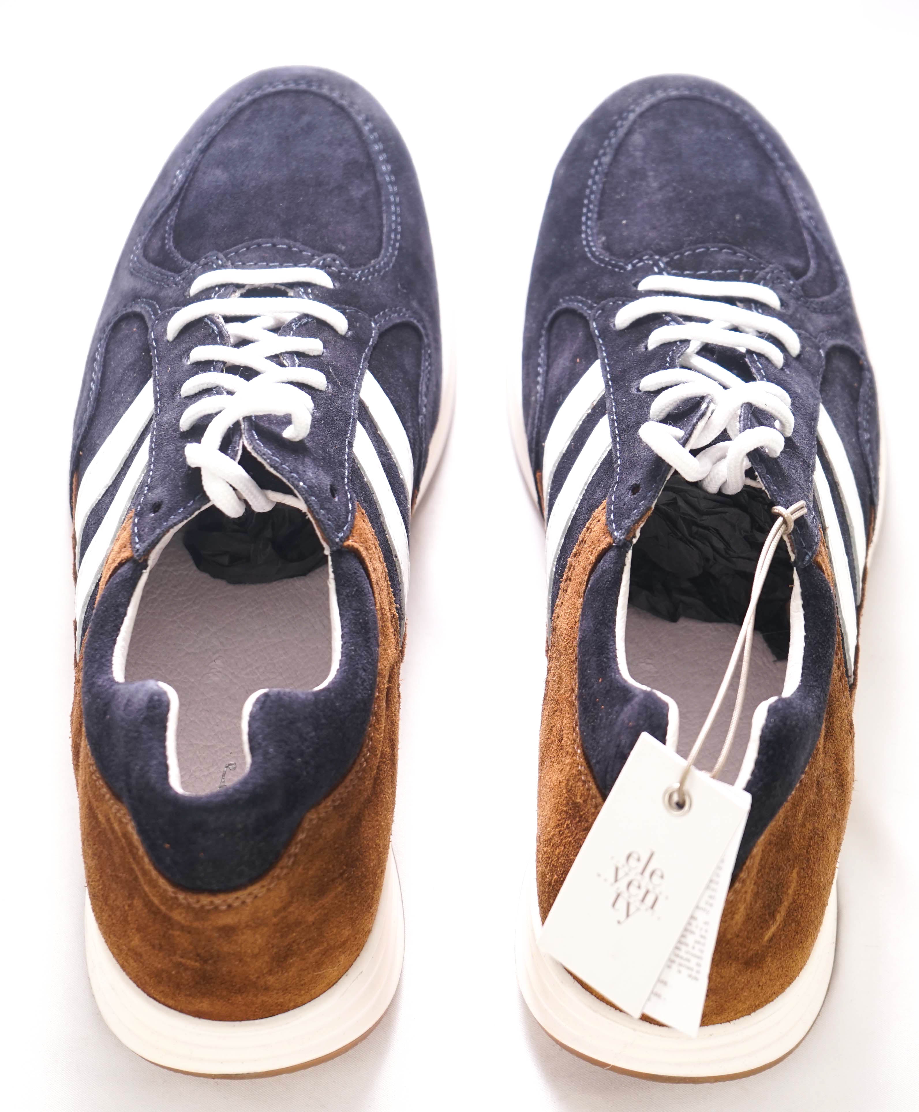 $495 ELEVENTY - Blue Suede & Brown Stripe Sneaker - 8 US (41 EU)