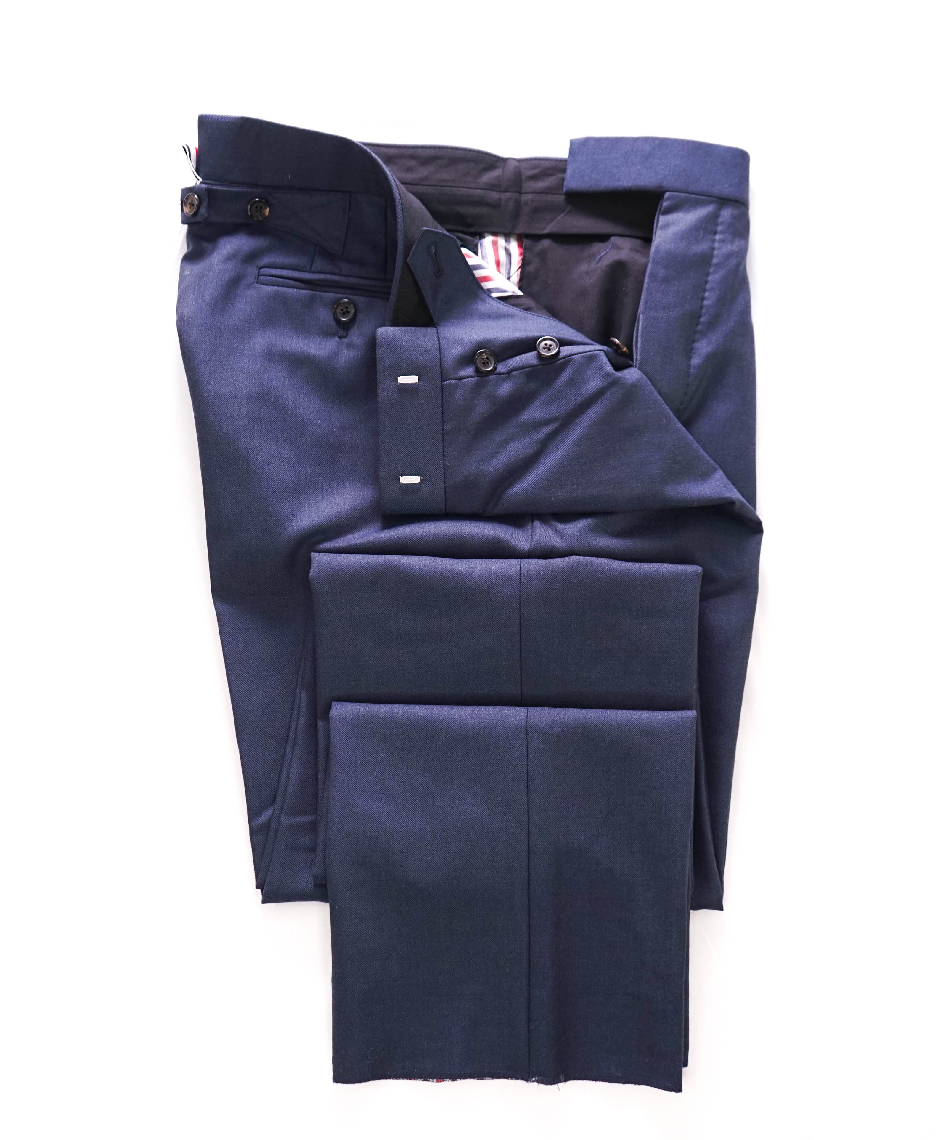 $3,200 THOM BROWNE - 120's Blue Twill Dress Pants Side Tab Pants- (SZ 2) 32W