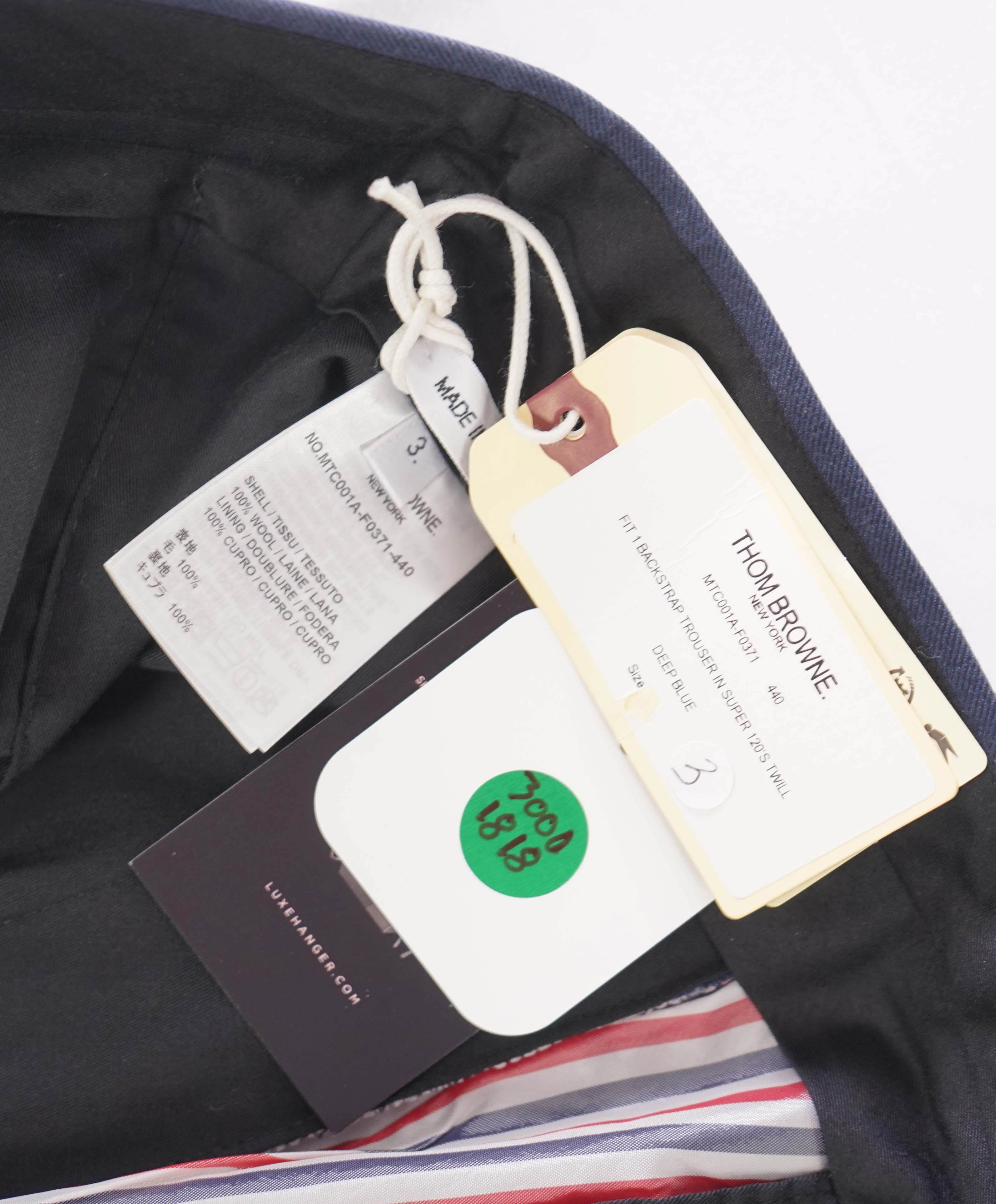 $3,200 THOM BROWNE - 120's Blue Twill Dress Pants Side Tab Pants- (SZ 3) 34W