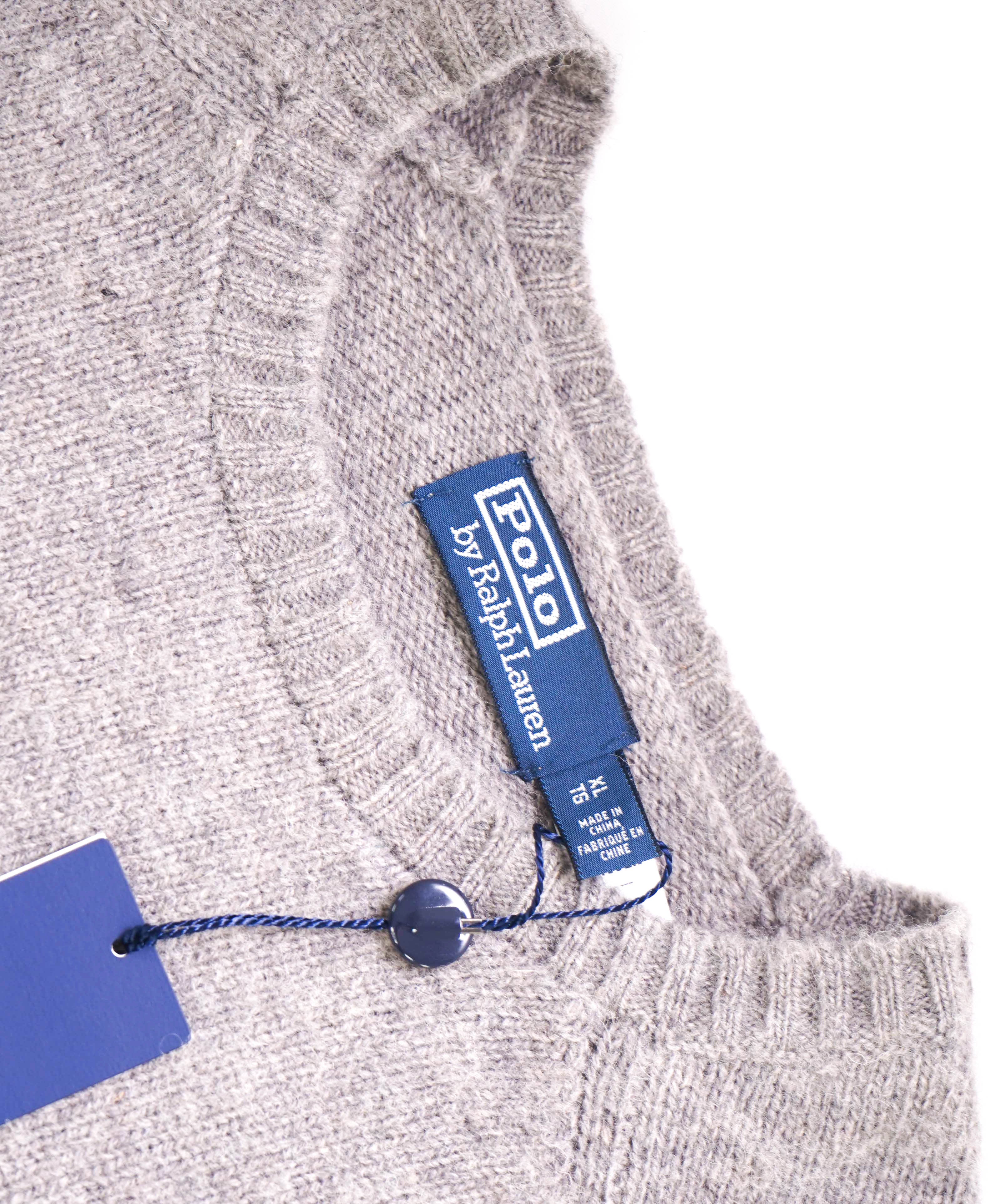 $348 POLO RALPH LAUREN - Gray Crewneck Premium Wool Suede Patch Sweater - XL