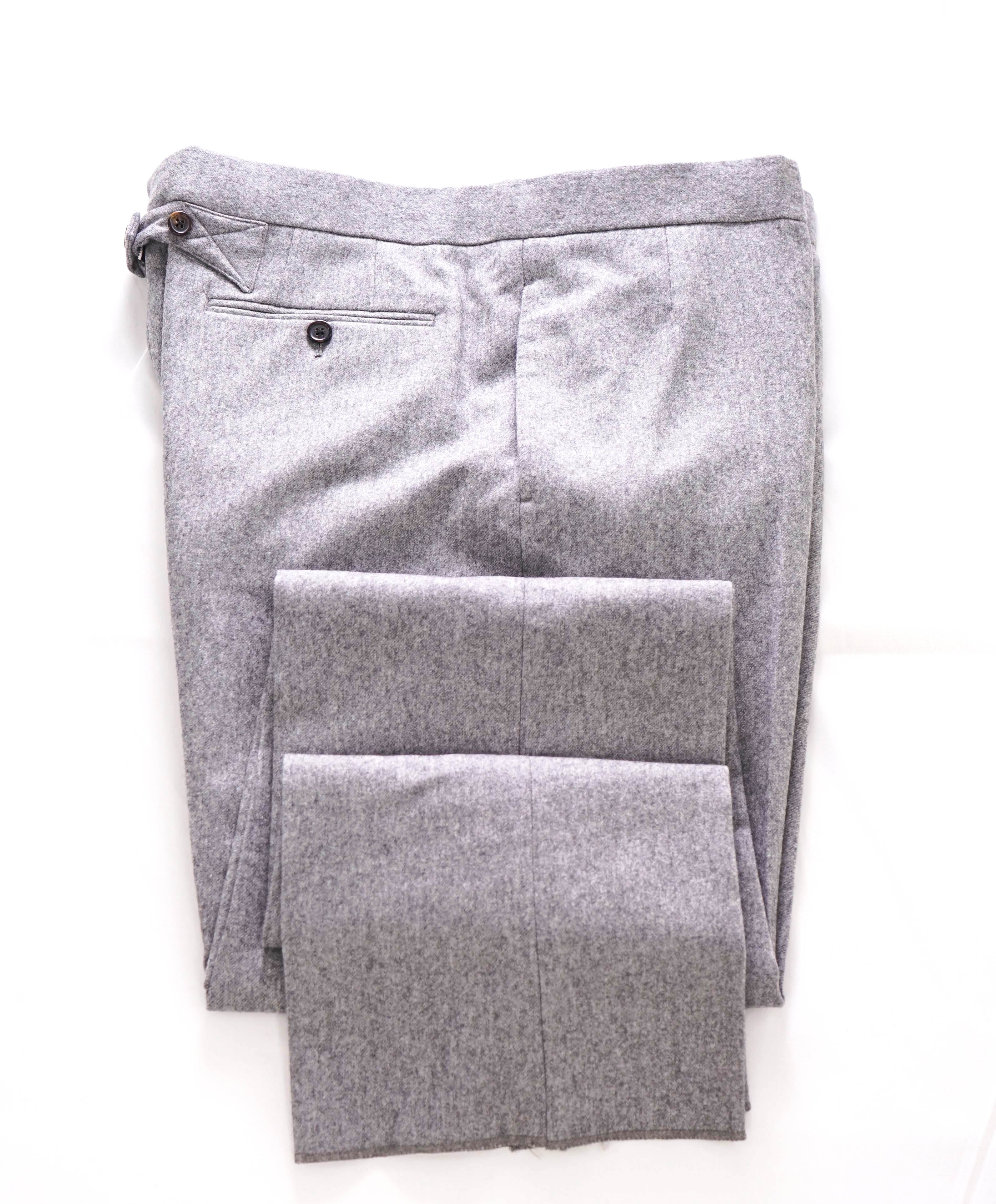 $3,200 THOM BROWNE - Gray CASHMERE Flannel Dress Pants Side Tab Pants- (SZ 4) 37W