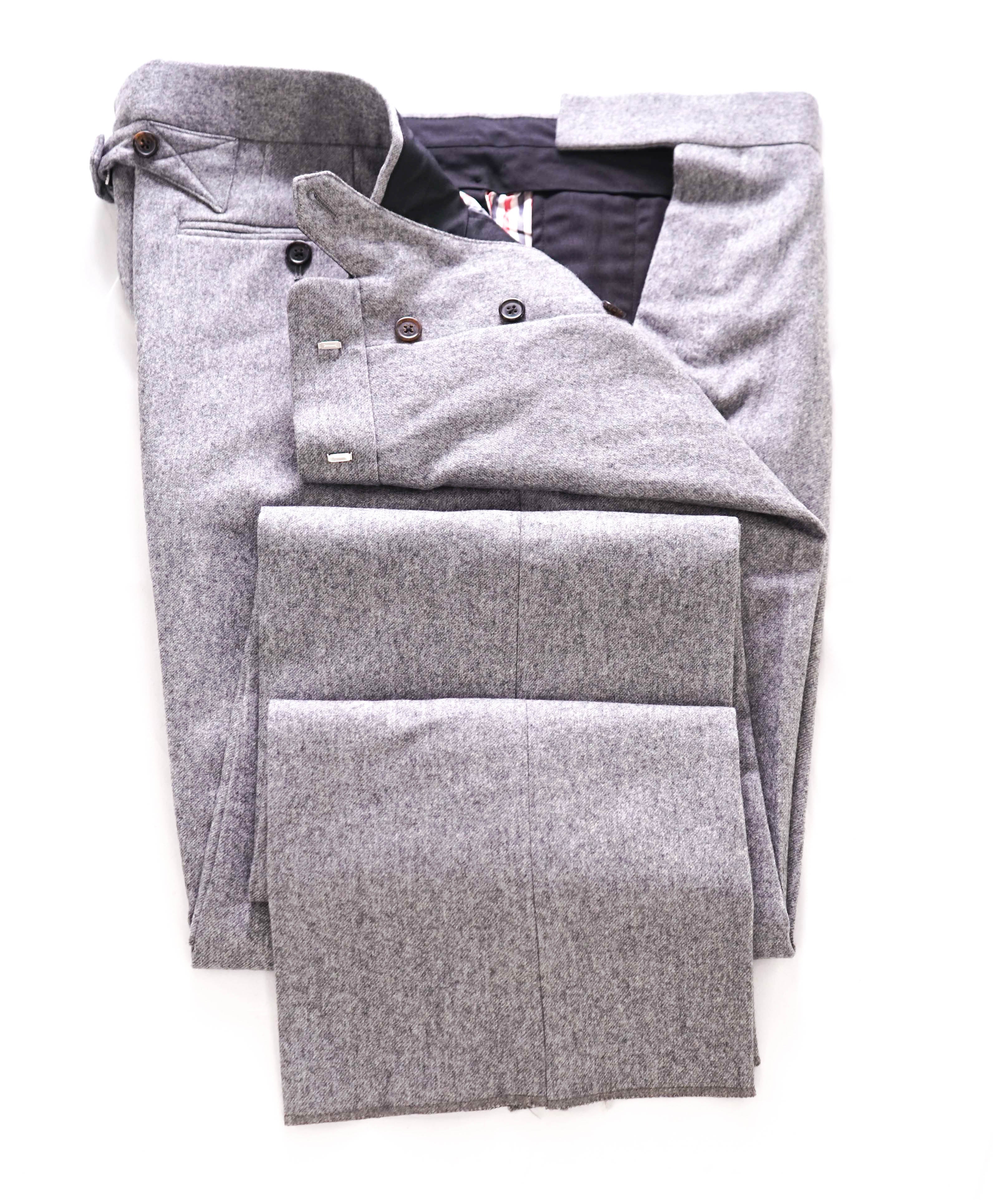 $3,200 THOM BROWNE - Gray CASHMERE Flannel Dress Pants Side Tab Pants- (SZ 3) 35W