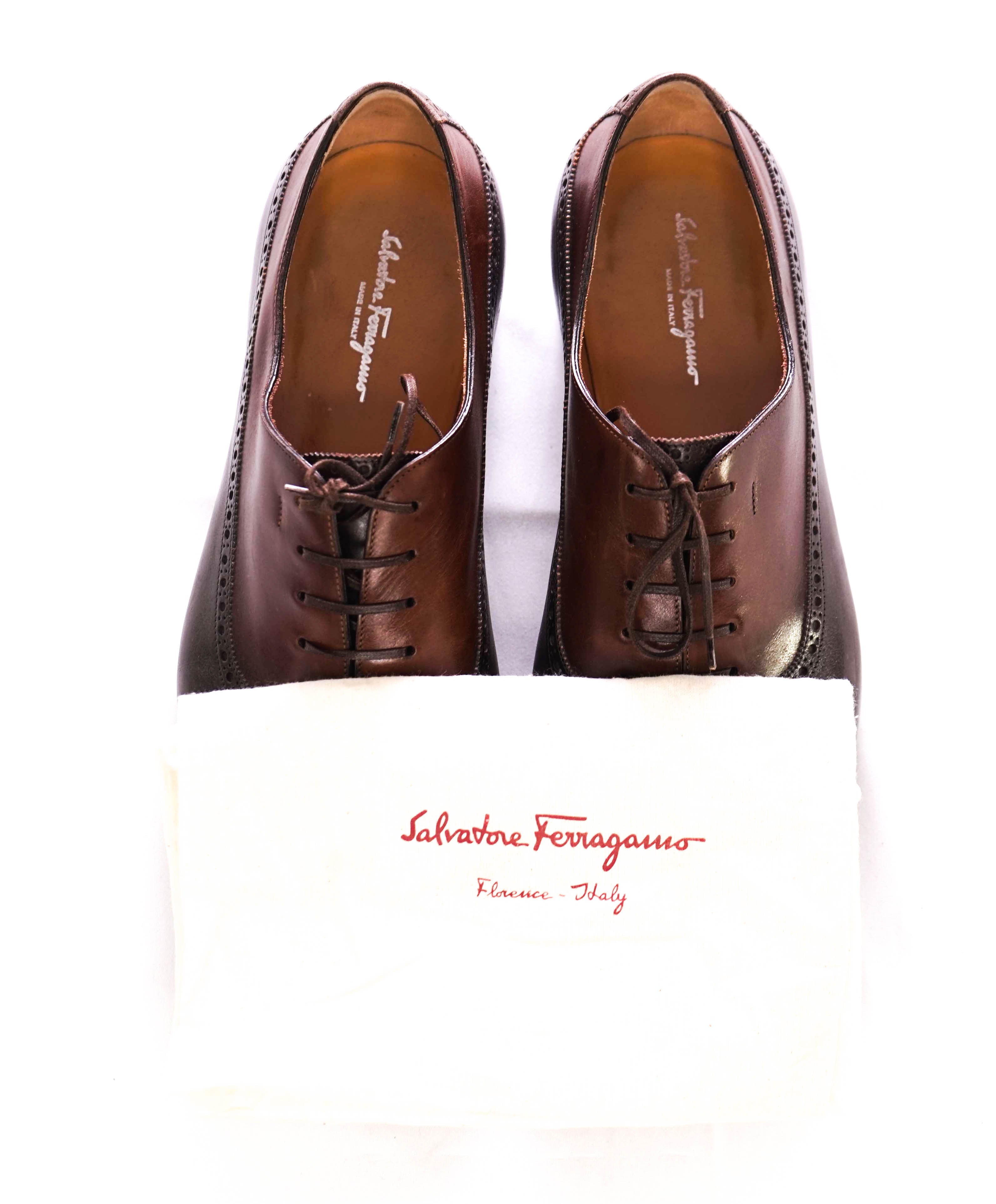$1,250 SALVATORE FERRAGAMO - "TRAMEZZA SPECIAL EDITION" Brown Oxfords - 11.5 EE