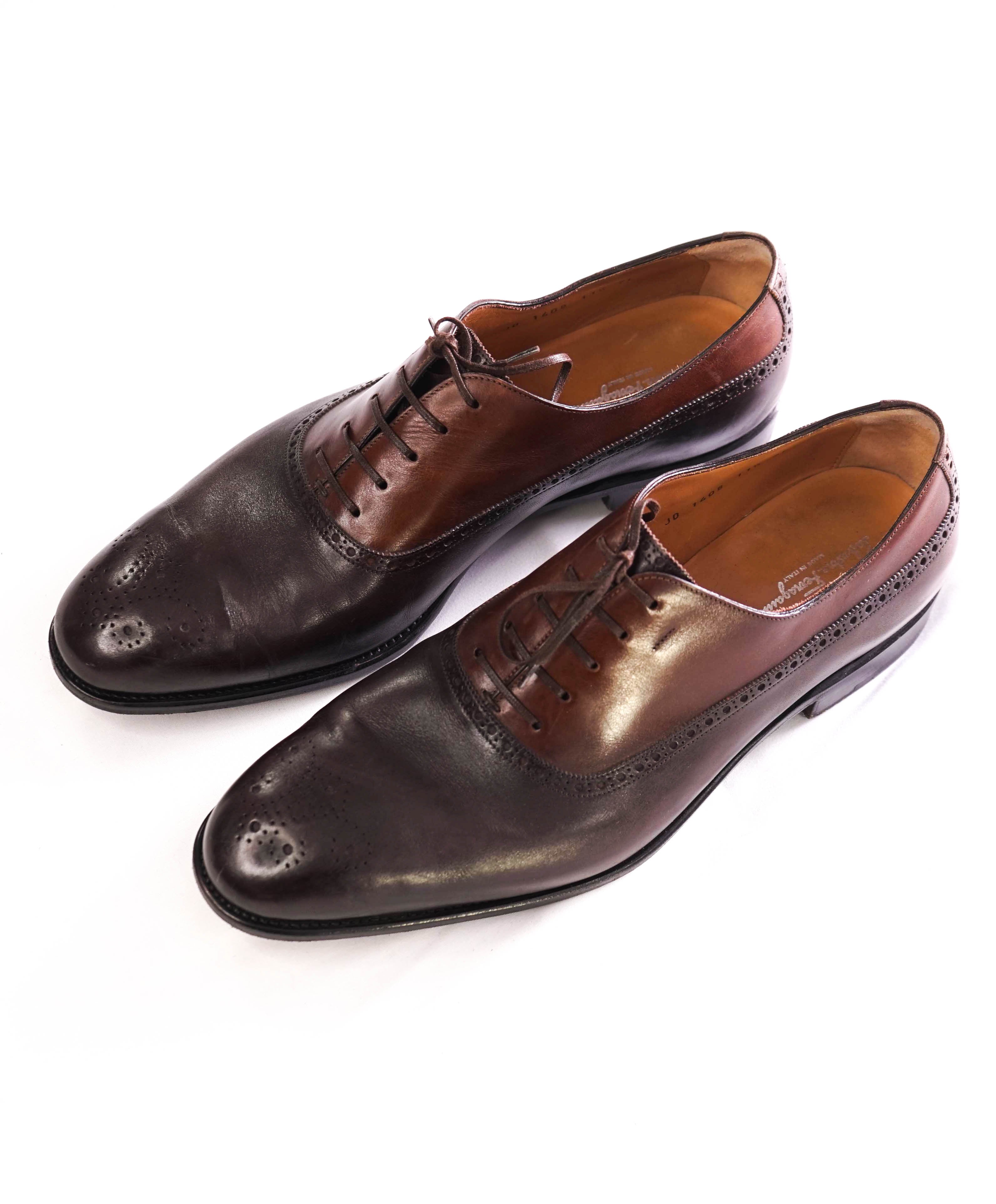 $1,250 SALVATORE FERRAGAMO - "TRAMEZZA SPECIAL EDITION" Brown Oxfords - 11.5 EE