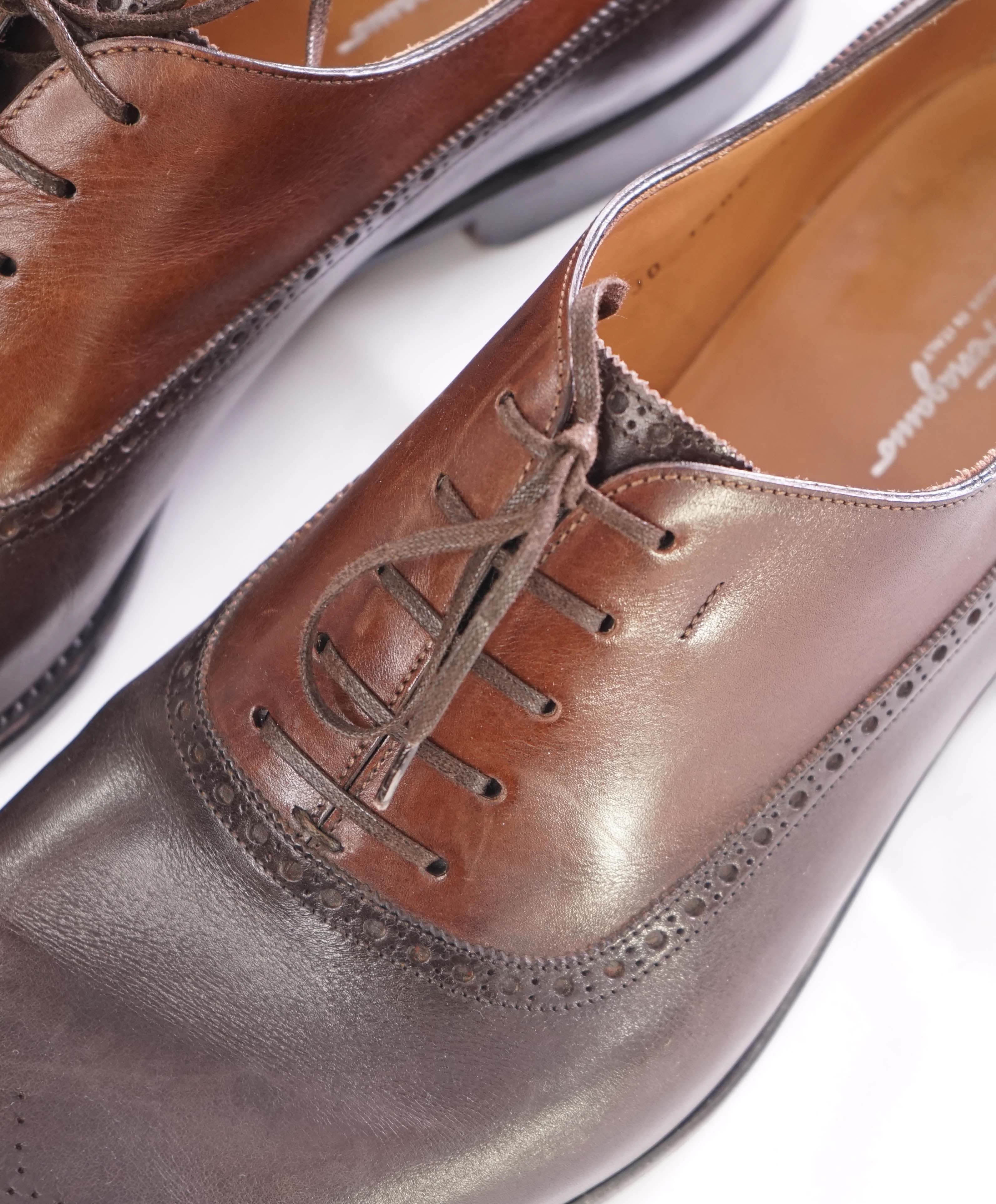 $1,250 SALVATORE FERRAGAMO - "TRAMEZZA SPECIAL EDITION" Brown Oxfords - 11.5 EE