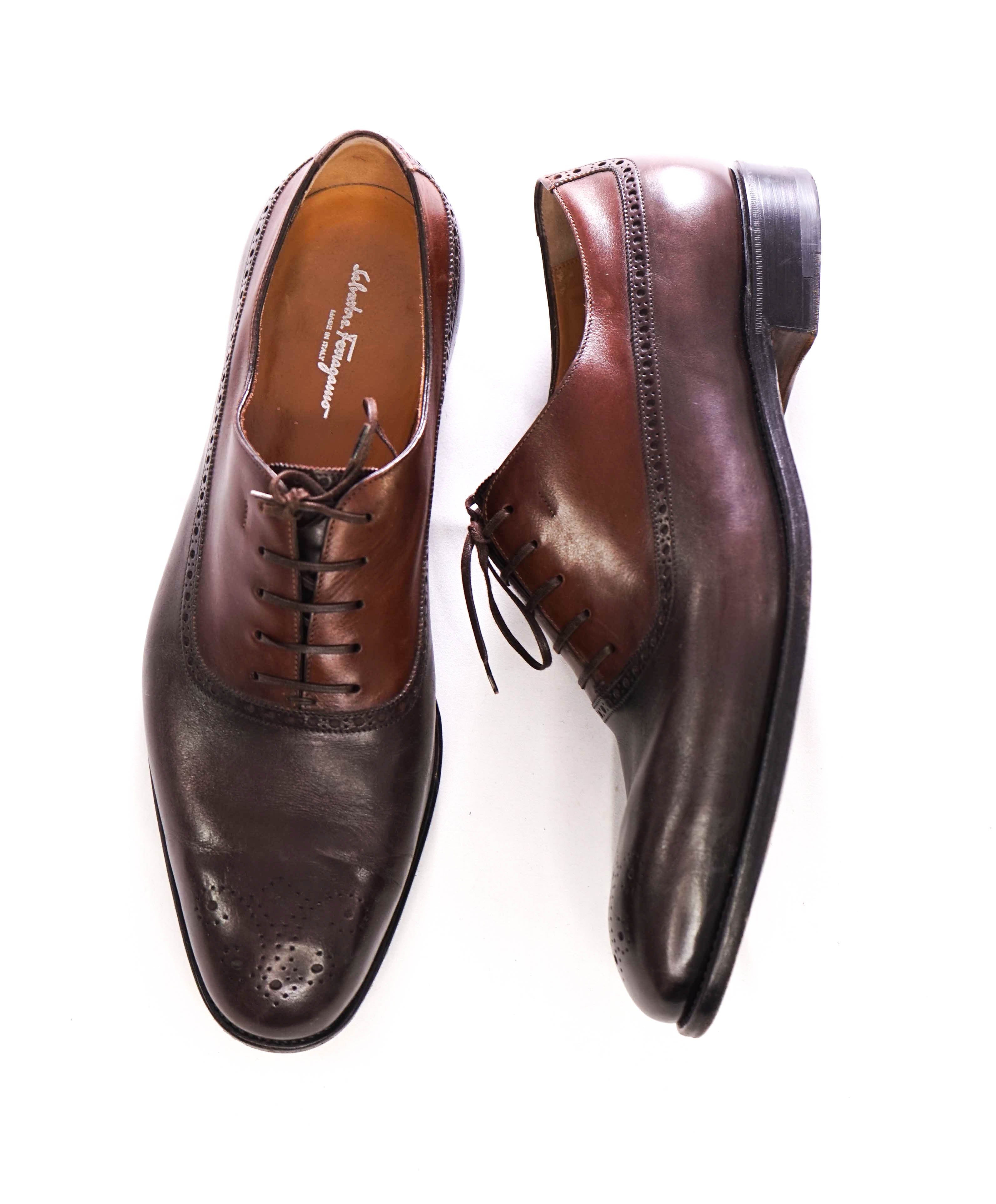 $1,250 SALVATORE FERRAGAMO - "TRAMEZZA SPECIAL EDITION" Brown Oxfords - 11.5 EE