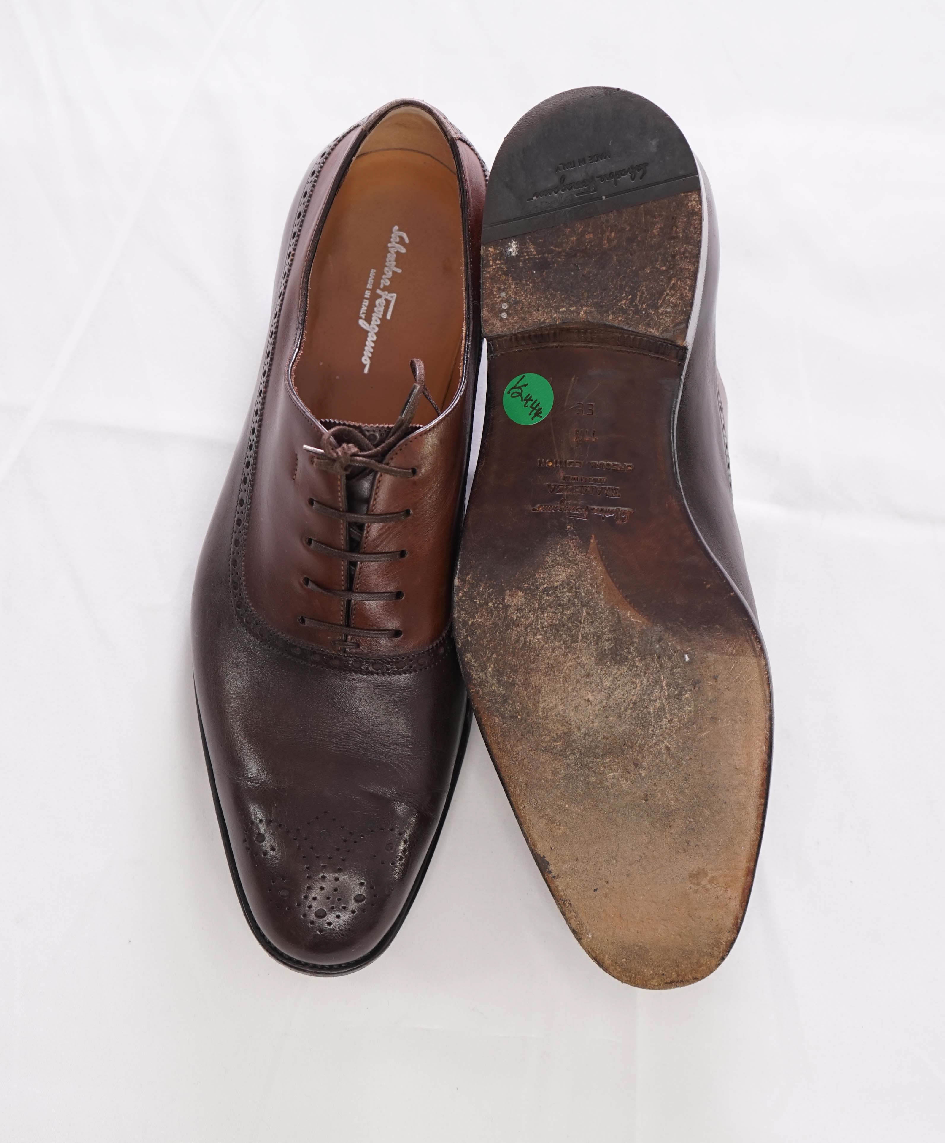 $1,250 SALVATORE FERRAGAMO - "TRAMEZZA SPECIAL EDITION" Brown Oxfords - 11.5 EE