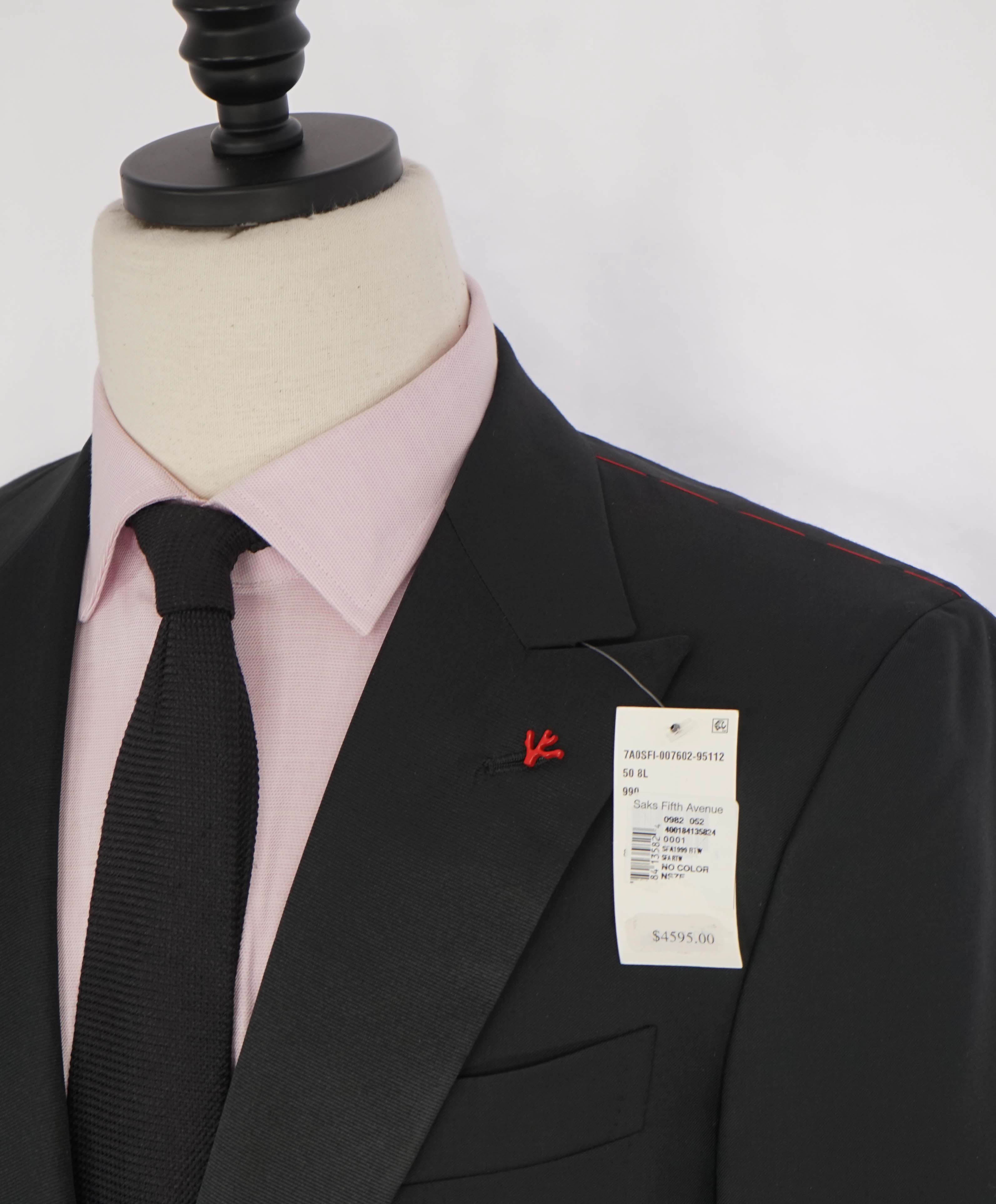 $4,595 ISAIA - "AQUASPIDER" Satin PEAK LAPEL Black Wool Tuxedo - 40L (36W)