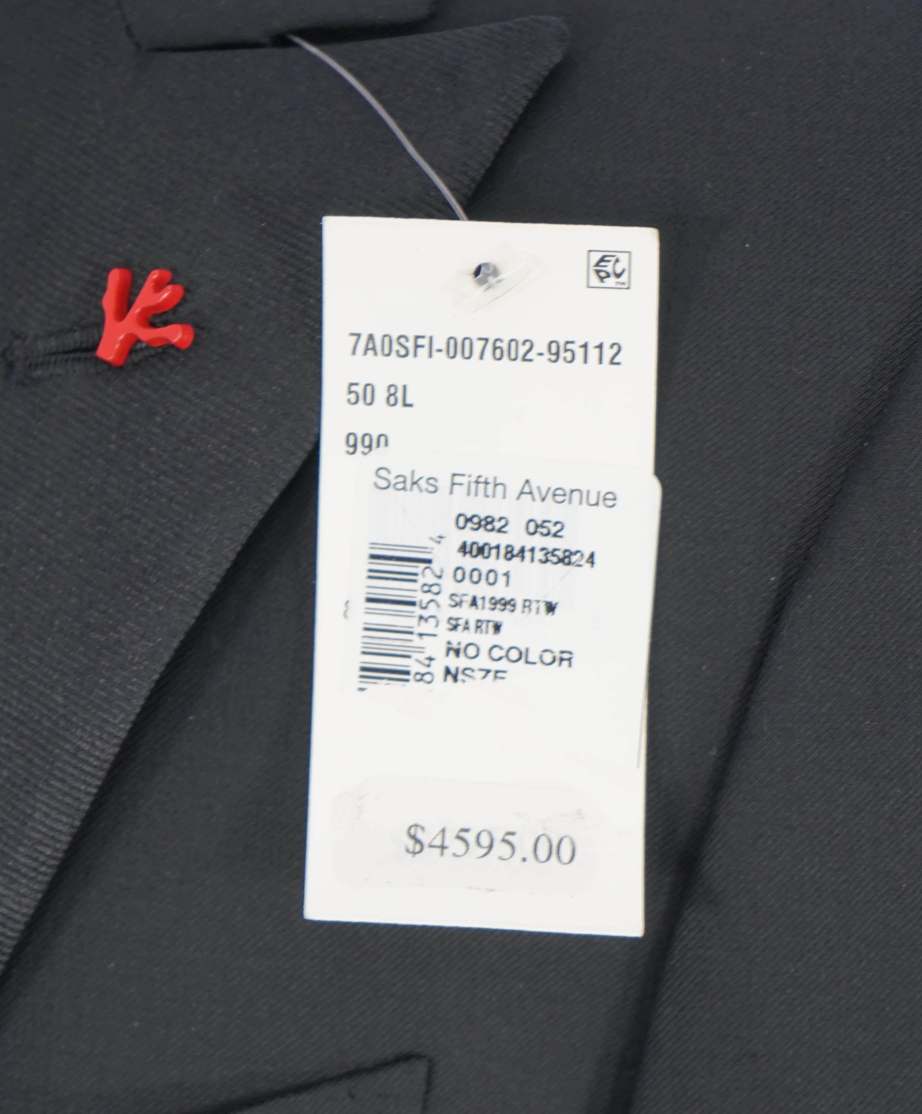 $4,595 ISAIA - "AQUASPIDER" Satin PEAK LAPEL Black Wool Tuxedo - 40L (36W)