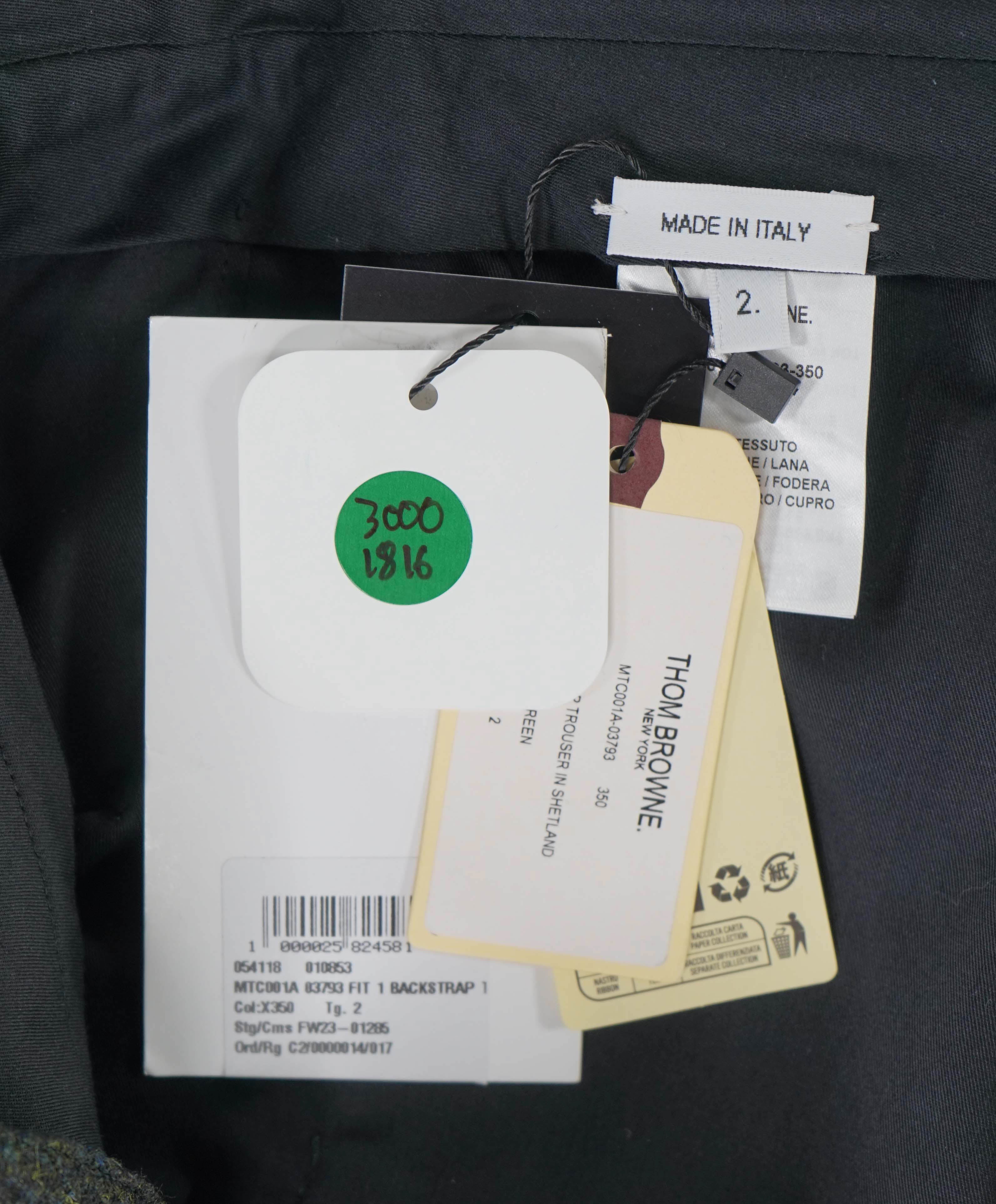 $3,200 THOM BROWNE - Hunter Green Flannel Dress Pants Side Tabs- (SZ 2) 33W