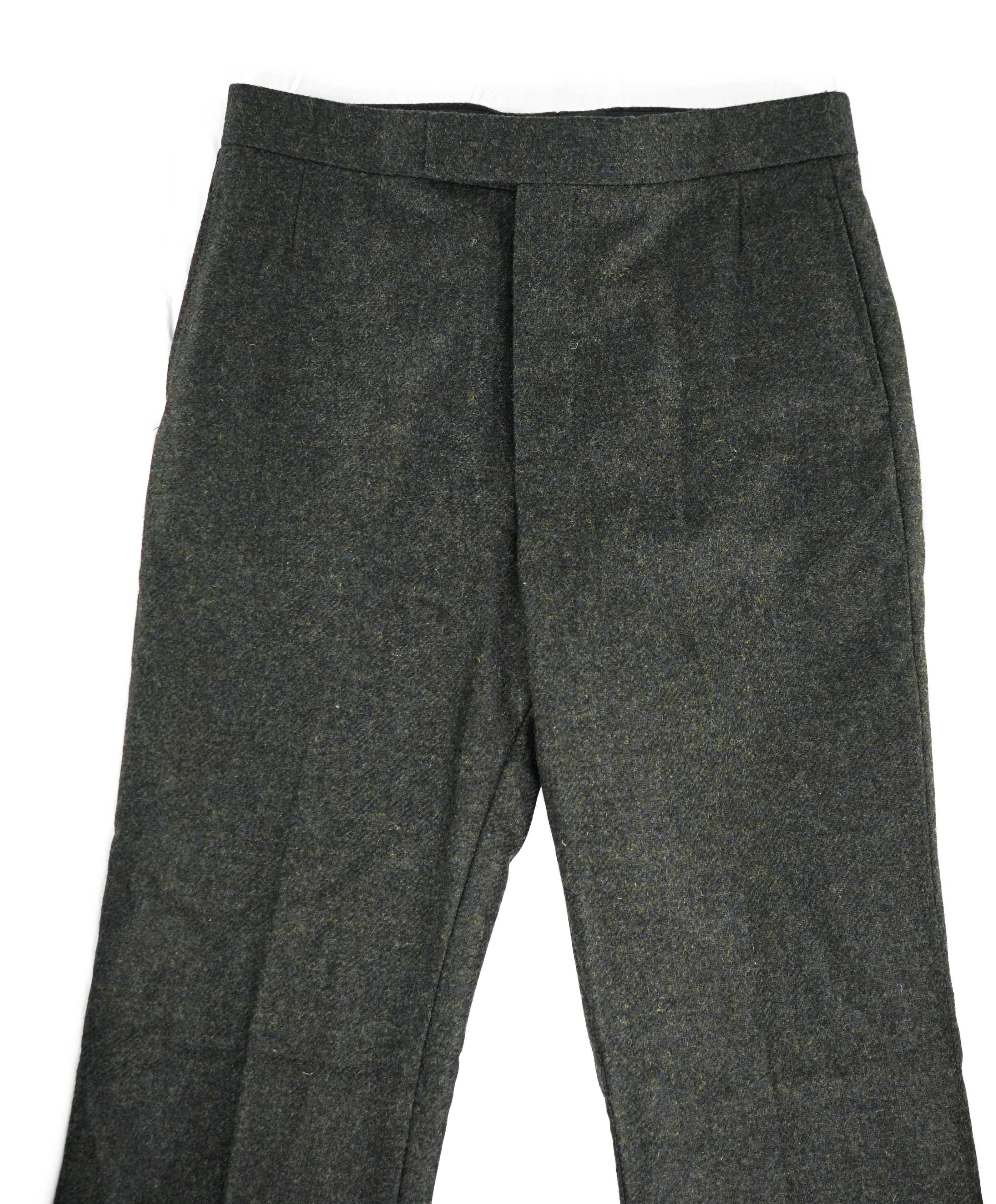 $3,200 THOM BROWNE - Hunter Green Flannel Dress Pants Side Tabs- (SZ 1) 32W
