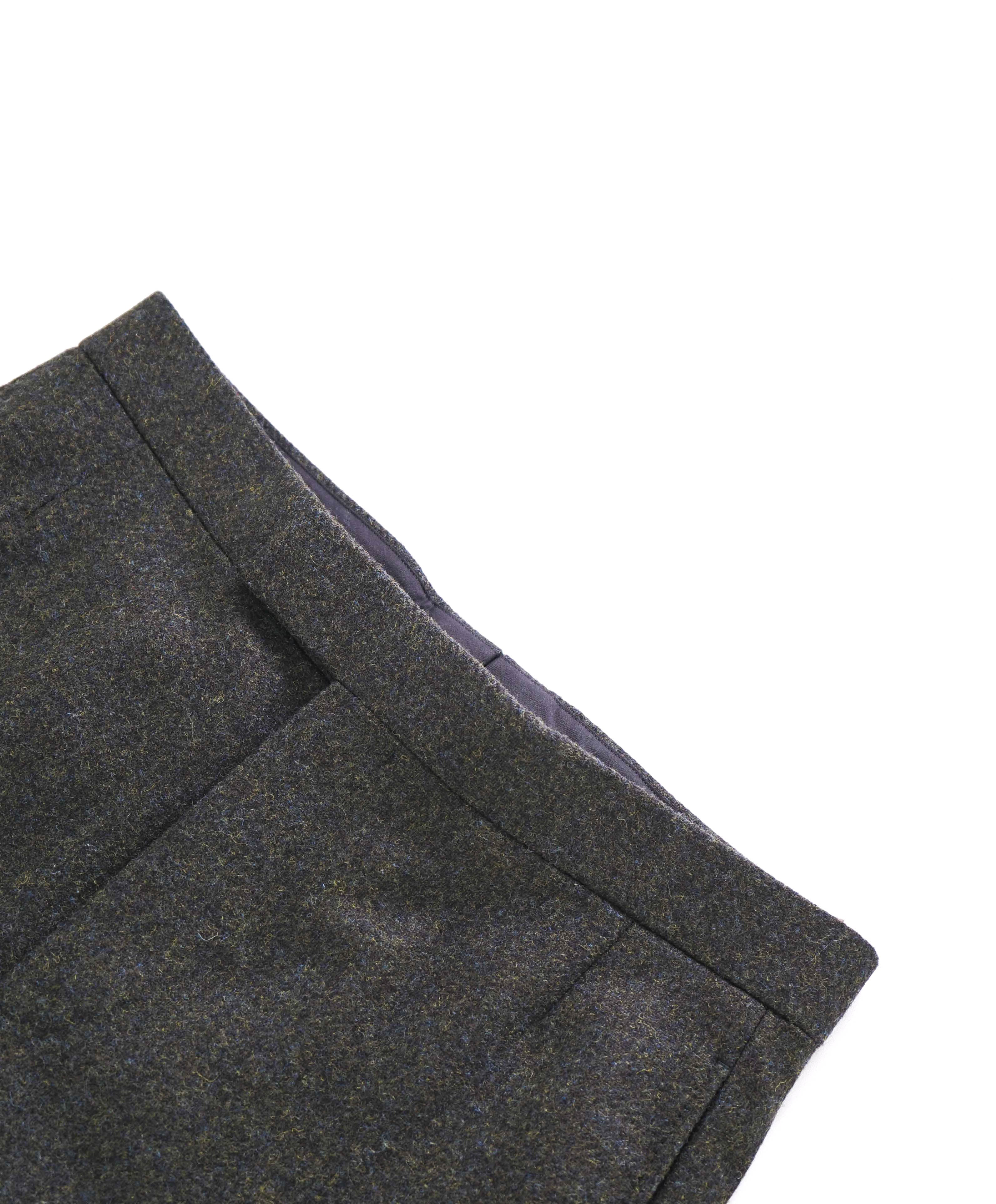 $3,200 THOM BROWNE - Hunter Green Flannel Dress Pants Side Tabs- (SZ 1) 32W