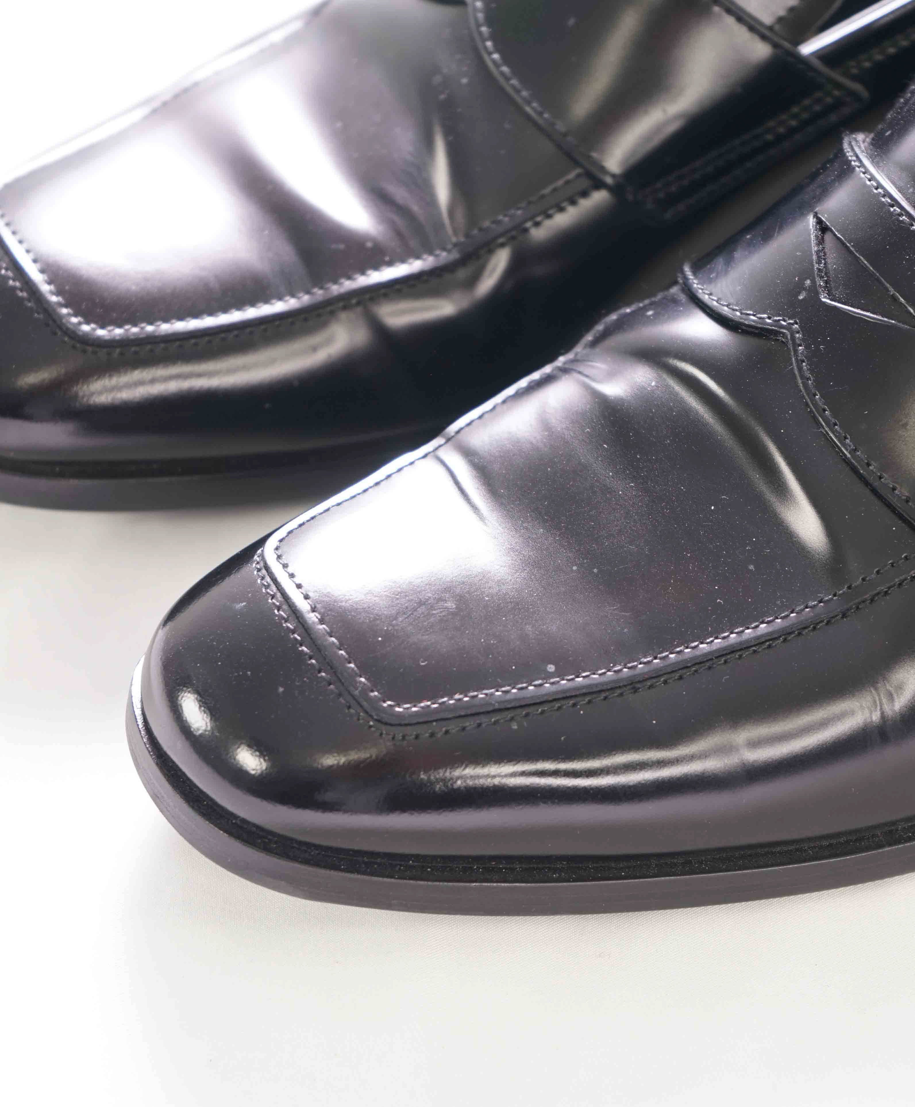 $950 PRADA - Prada Brushed Black Leather Penny Loafers - 9 US (8 Prada)